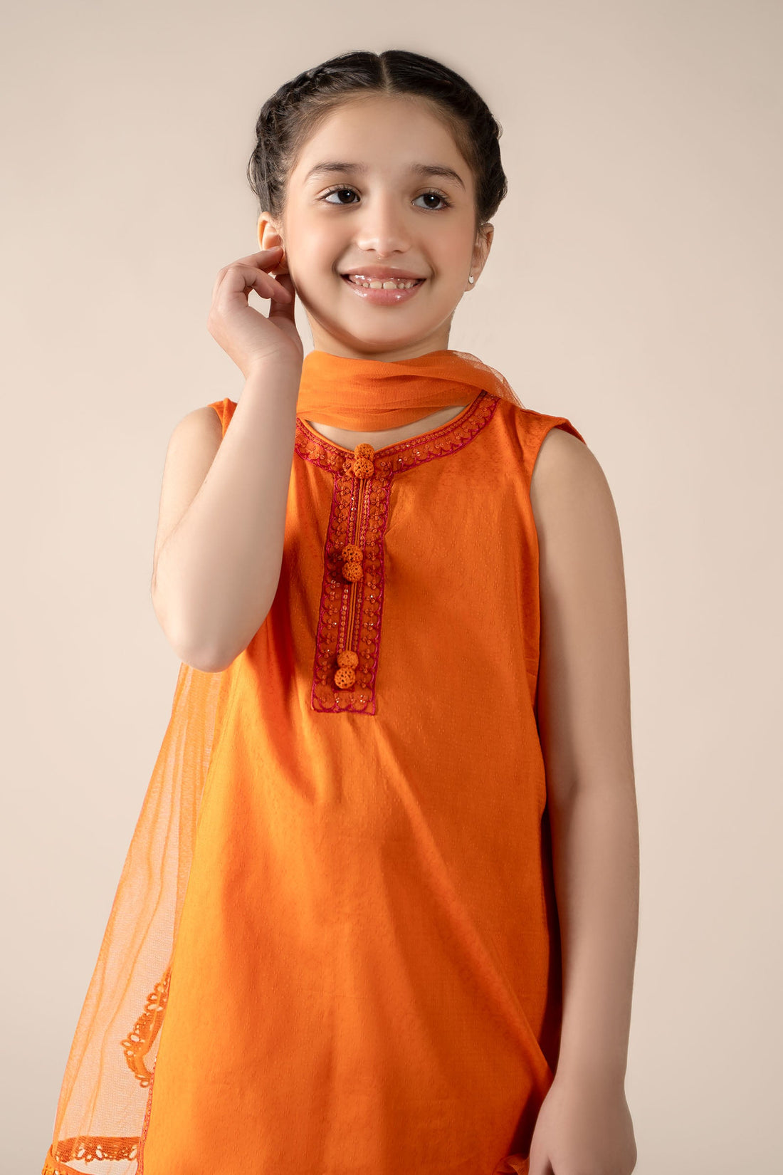 Maria B | Girls | MKD-EF25-54 (Orange) -  Maria B Maria B Kids - Original Designer Dress - House of Maryam