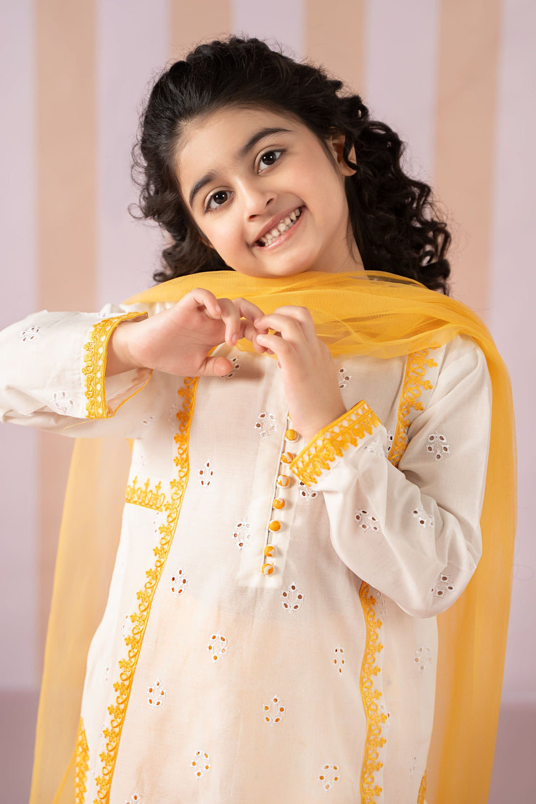 Maria B | Girls | MKD-EF25-66 (White & Yellow) -  Maria B Maria B Kids - Original Designer Dress - House of Maryam