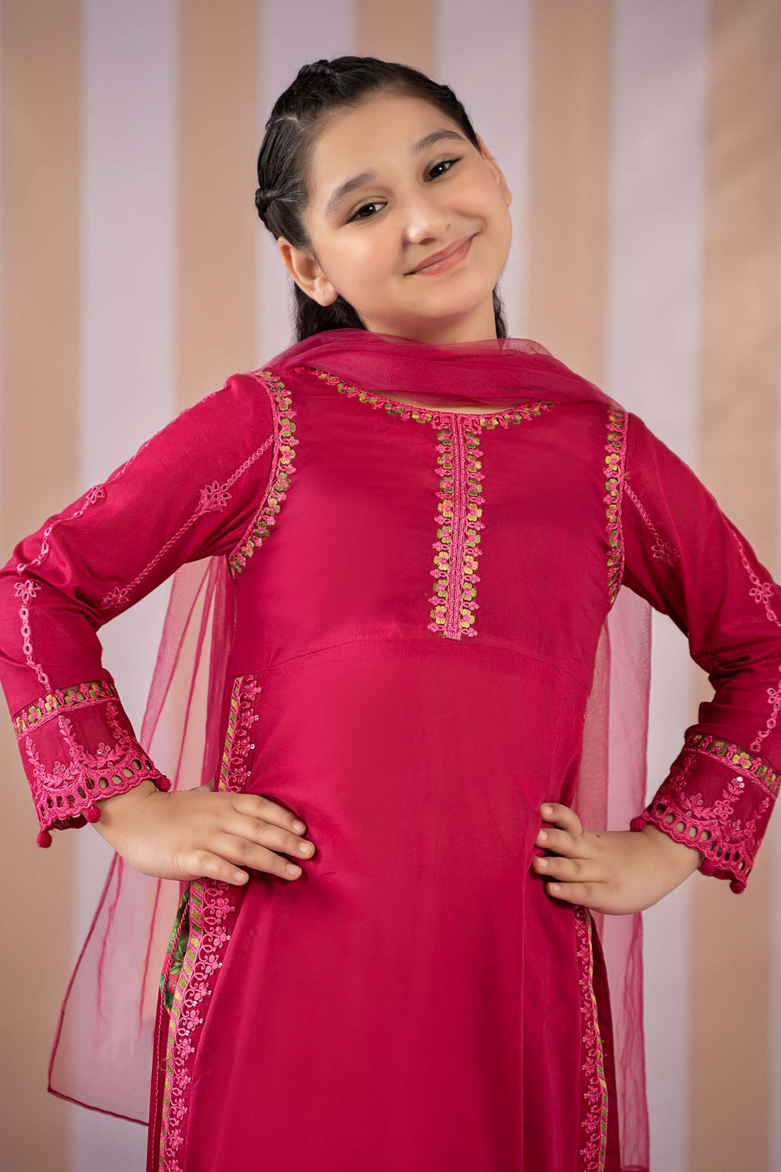 Maria B | Girls | MKD-EF25-67 (Pink) -  Maria B Maria B Kids - Original Designer Dress - House of Maryam
