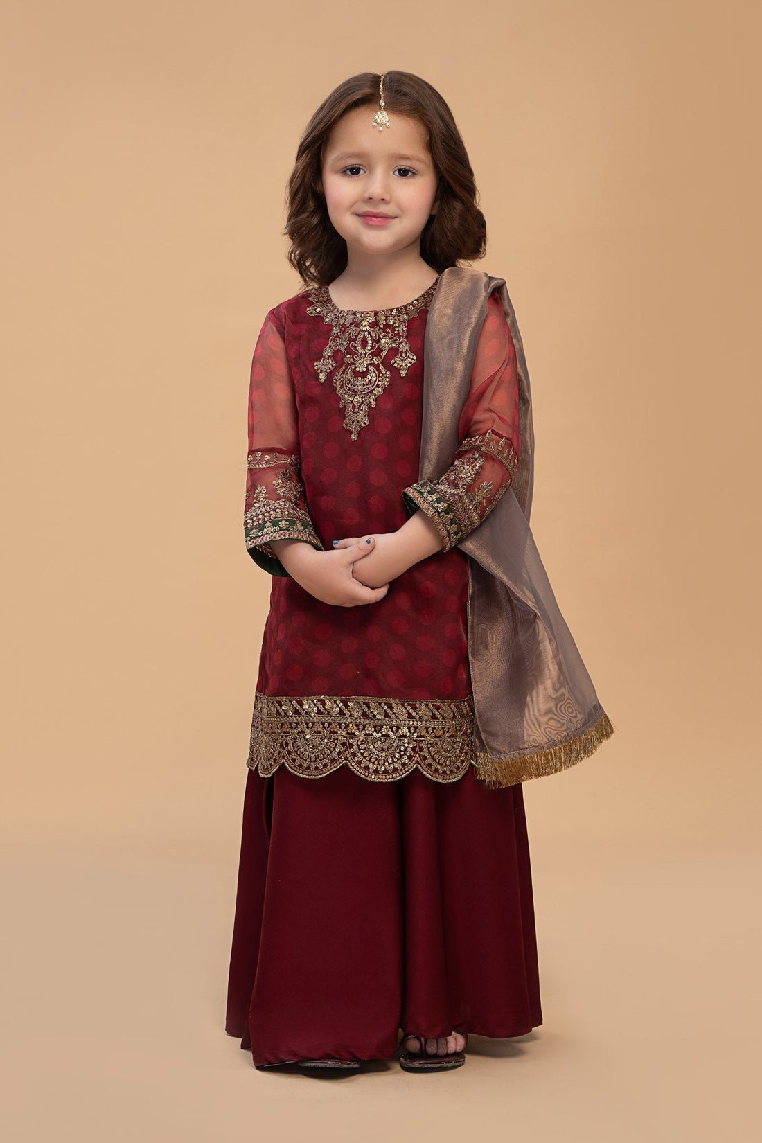Maria B | Girls | MKS-EF23-06R1 (Maroon) -  Maria B Maria B Kids - Original Designer Dress - House of Maryam