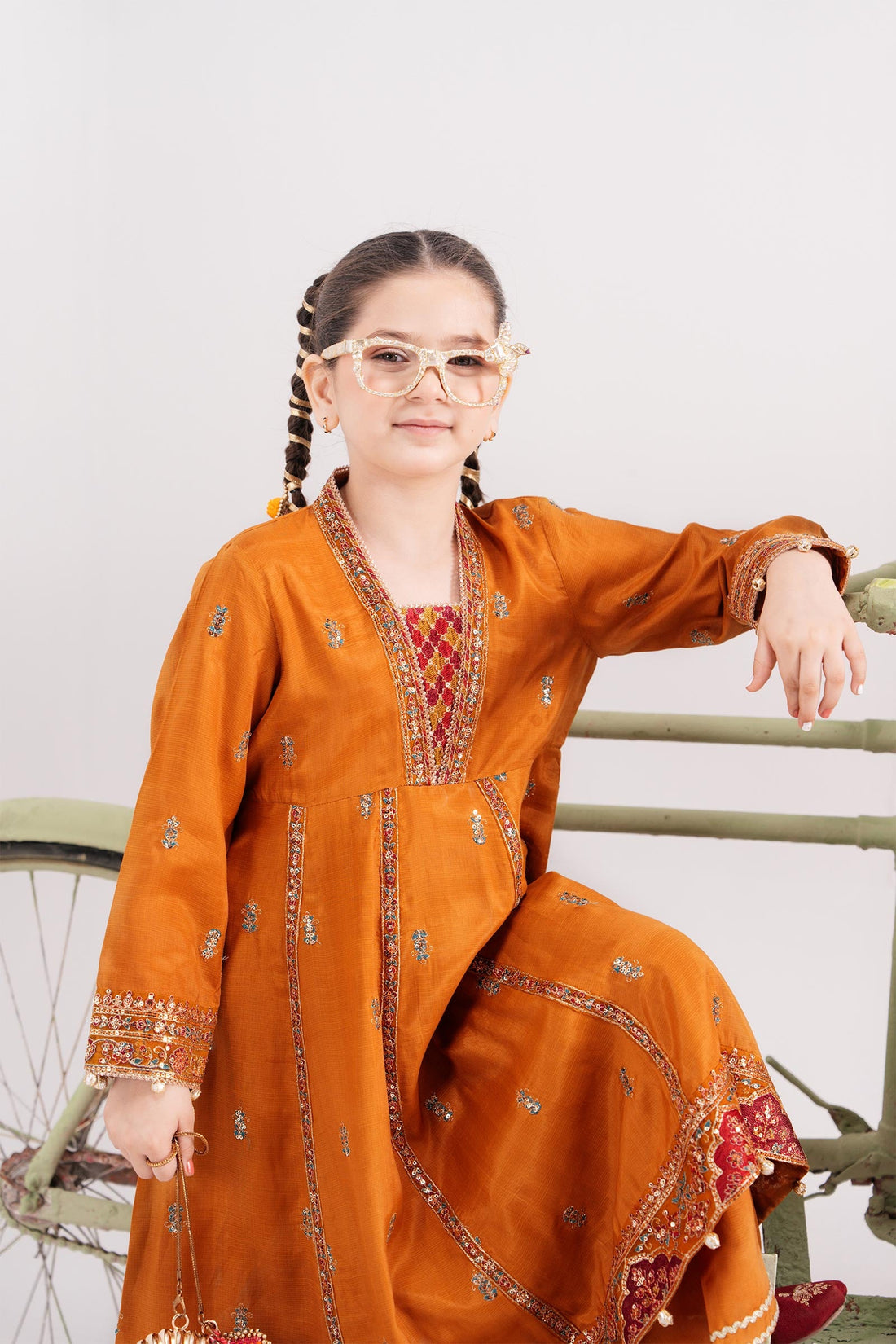 Maria B | Girls | MKS-EA25-53 (Mustard) -  Maria B Maria B Kids - Original Designer Dress - House of Maryam