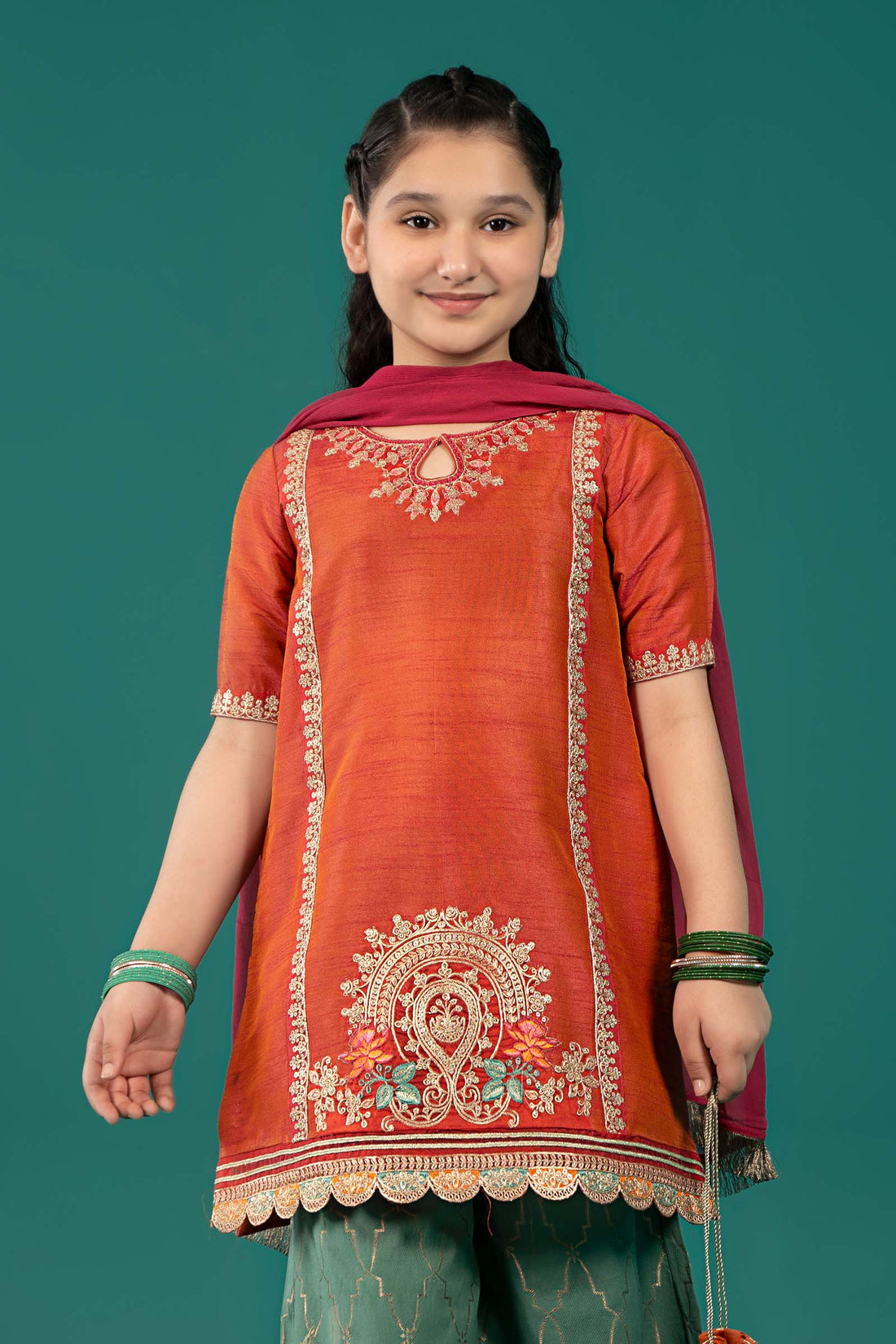 Maria B | Girls | MKS-EF25-45 (Orange) -  Maria B Maria B Kids - Original Designer Dress - House of Maryam
