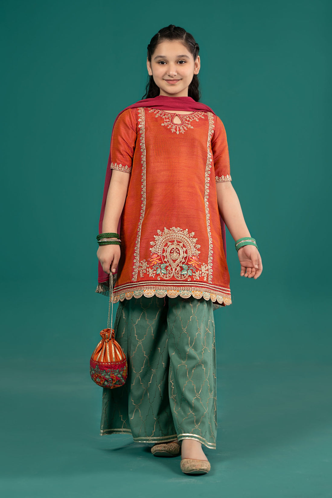 Maria B | Girls | MKS-EF25-45 (Orange) -  Maria B Maria B Kids - Original Designer Dress - House of Maryam