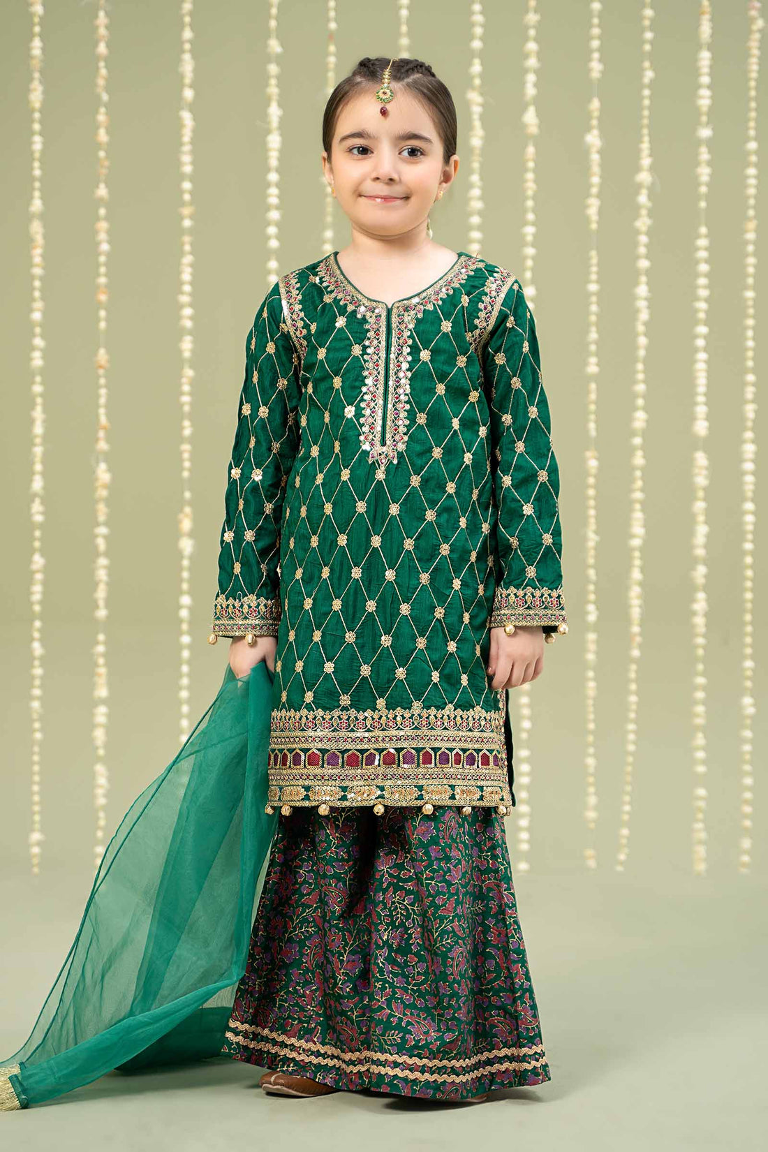 Maria B | Girls | MKS-W24-28 (Green) -  Maria B Maria B Kids - Original Designer Dress - House of Maryam