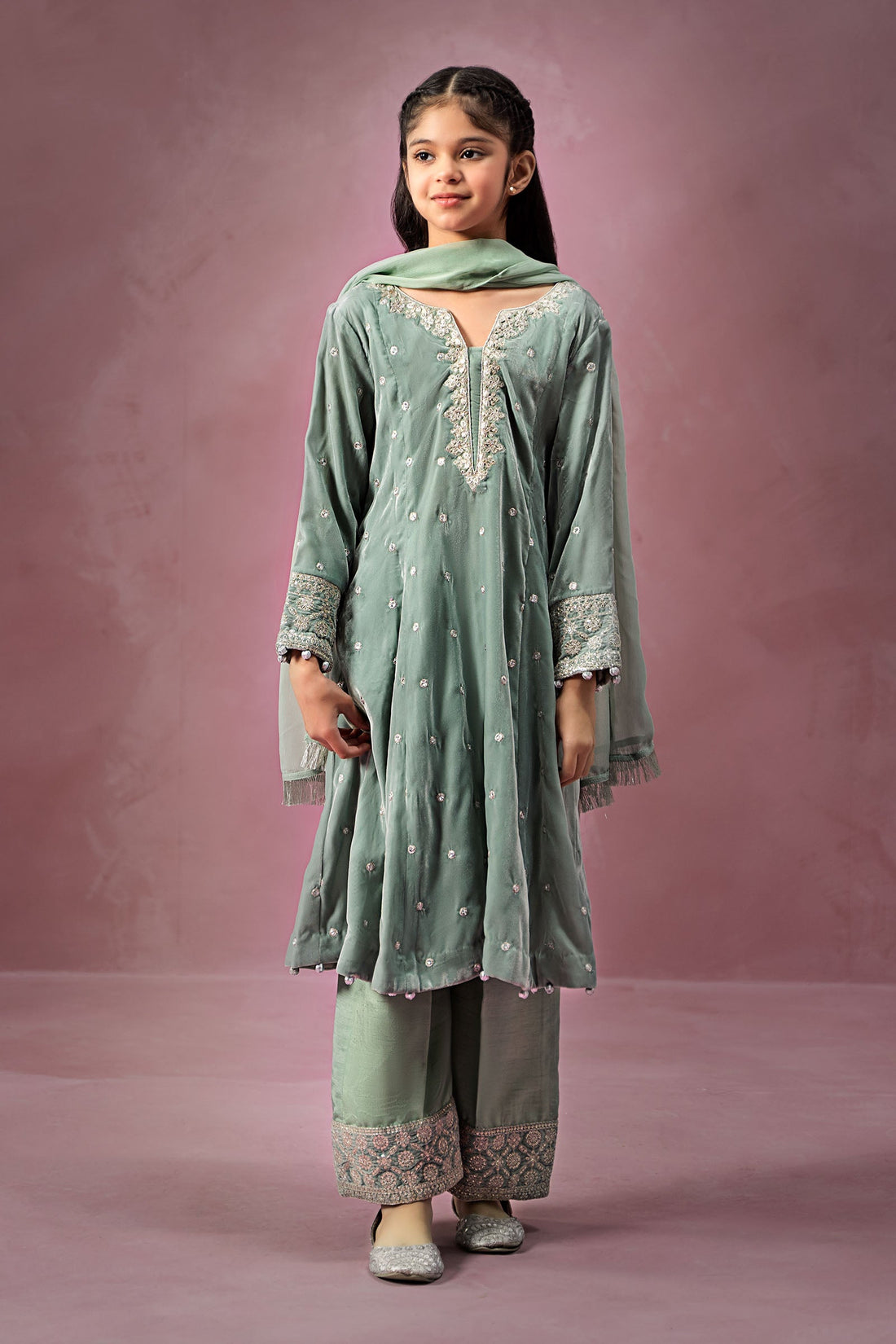 Maria B | Girls | MKS-W24-38 (Sea Green) -  Maria B Maria B Kids - Original Designer Dress - House of Maryam