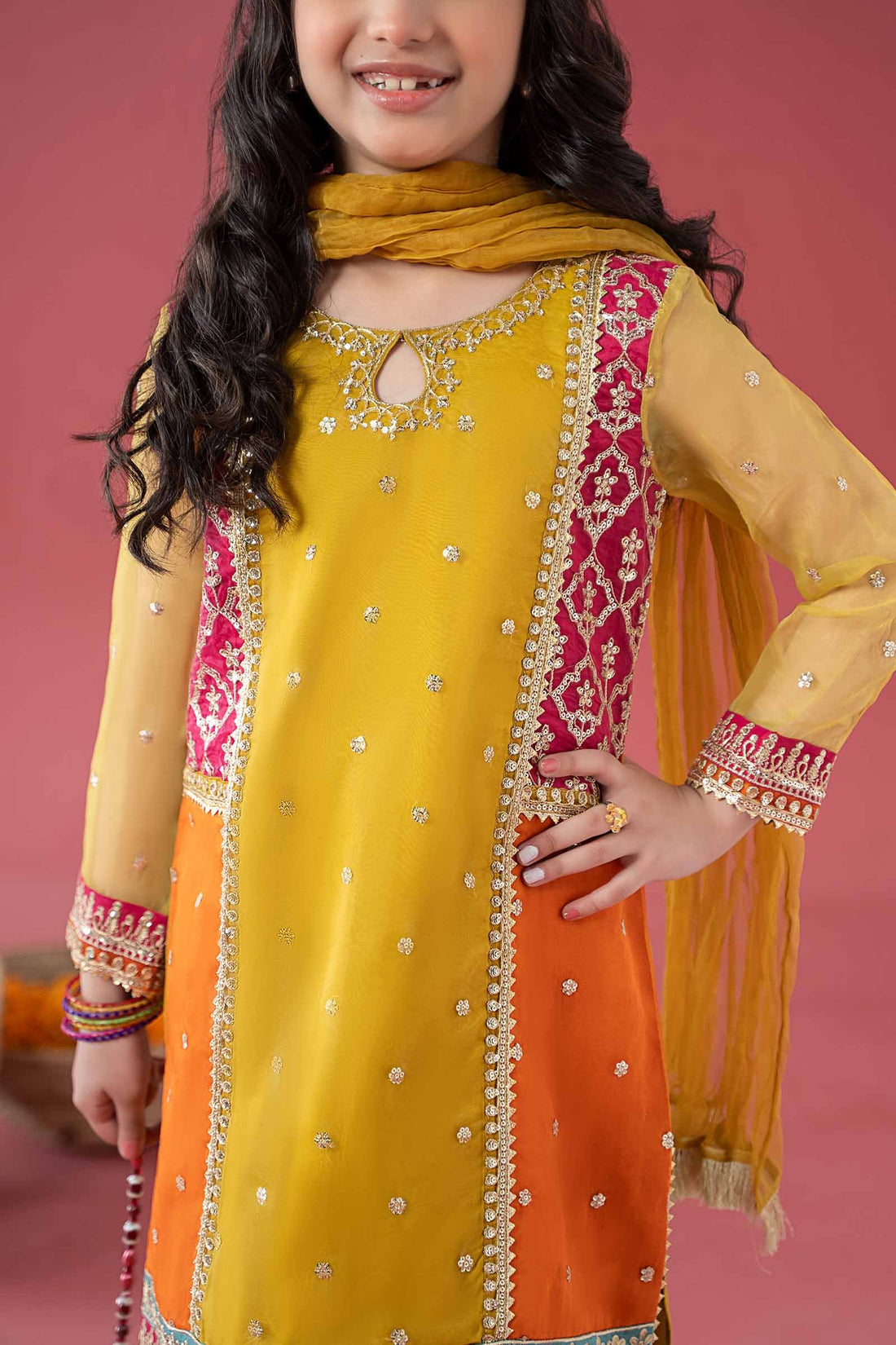 Maria B | Girls | MKS-EA25-47 (Mustard) -  Maria B Maria B Kids - Original Designer Dress - House of Maryam