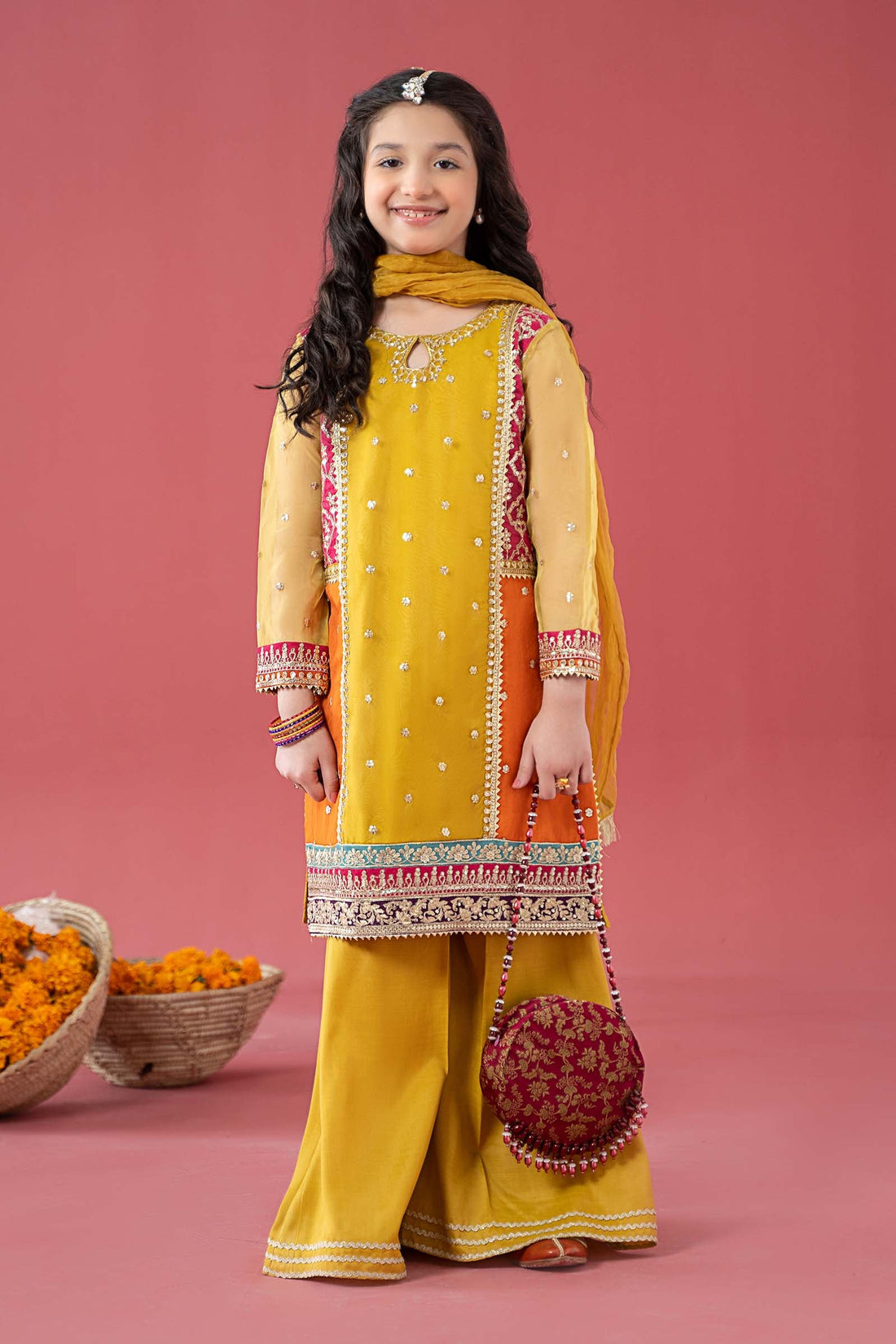 Maria B | Girls | MKS-EA25-47 (Mustard) -  Maria B Maria B Kids - Original Designer Dress - House of Maryam