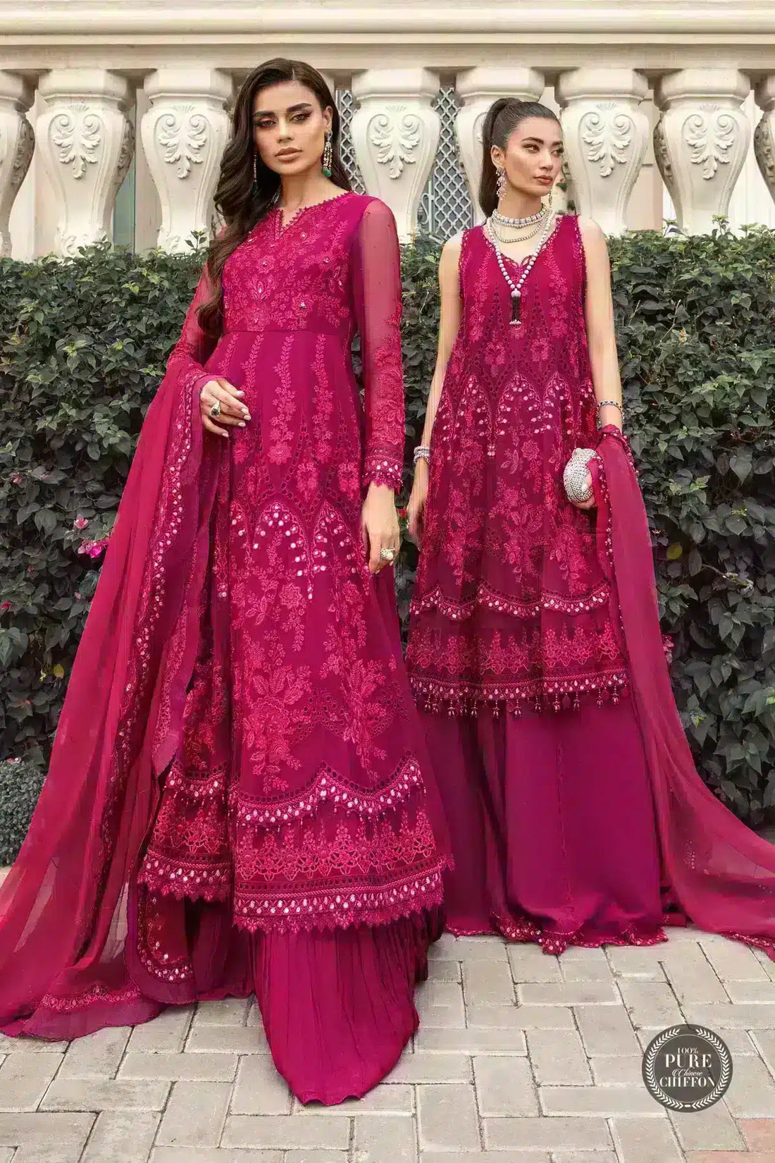 Maria B | Luxury Chiffon Collection | Magenta Pink -  Maria B Formal - Original Designer Dress - House of Maryam