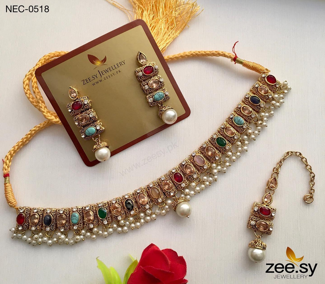 Gems Necklace-0518 -  Zeesy Necklace Sets - Original Designer Dress - House of Maryam