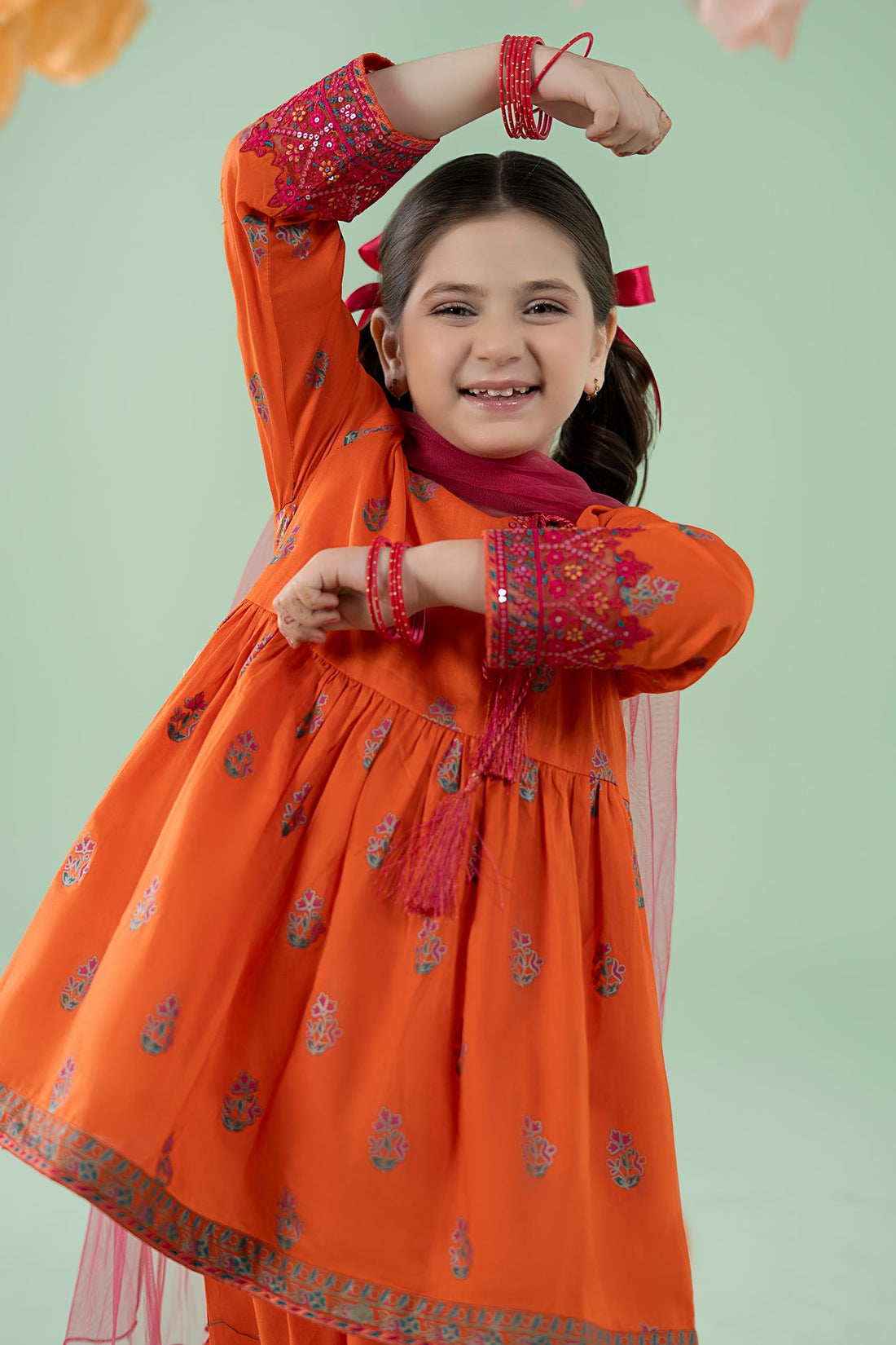 Maria B | Girls | MKD-EA25-15 (Orange) -  Maria B Maria B Kids - Original Designer Dress - House of Maryam