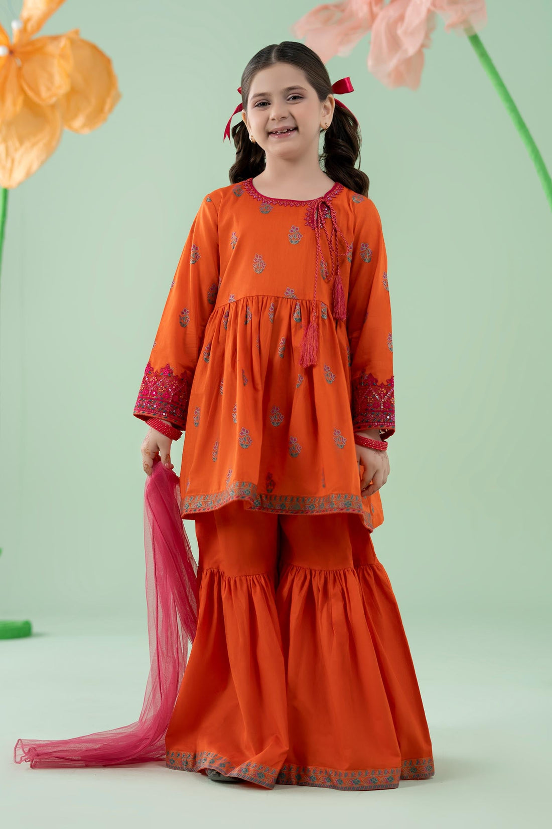 Maria B | Girls | MKD-EA25-15 (Orange) -  Maria B Maria B Kids - Original Designer Dress - House of Maryam