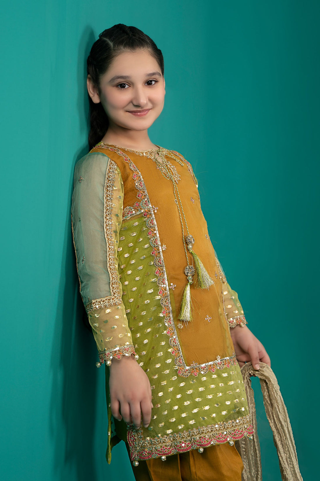 Maria B | Girls | MKS-EF25-34 (Yellowish Green) -  Maria B Maria B Kids - Original Designer Dress - House of Maryam