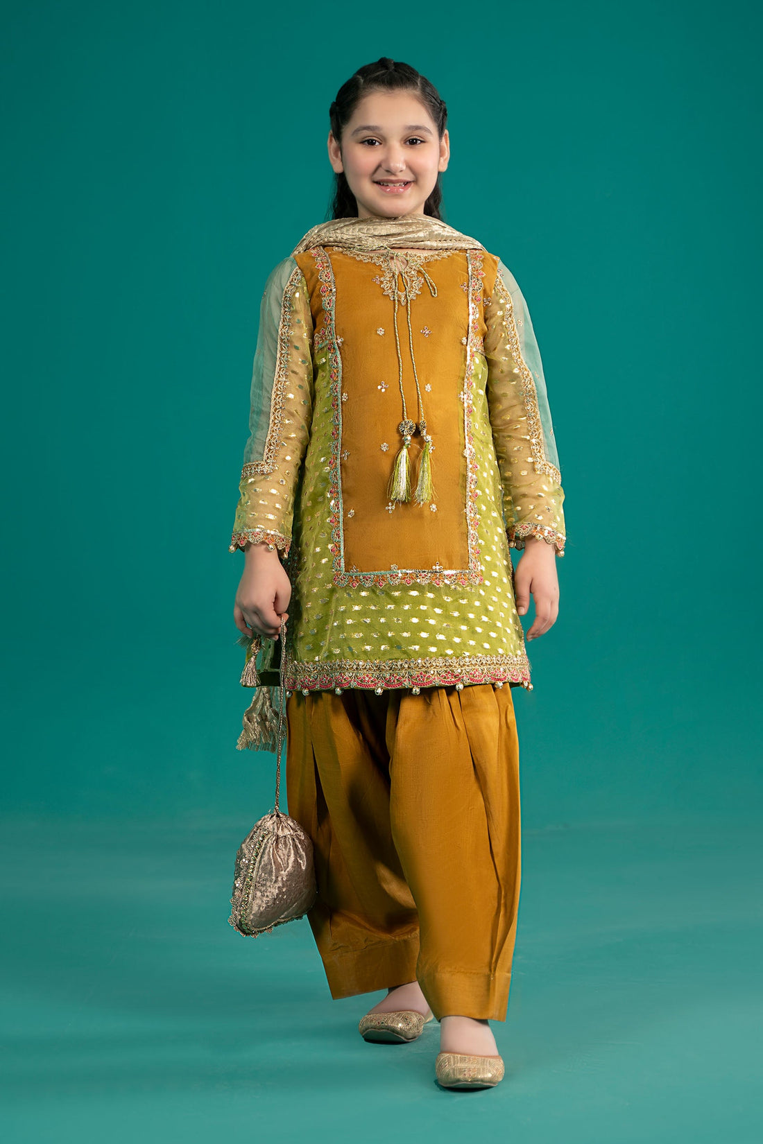 Maria B | Girls | MKS-EF25-34 (Yellowish Green) -  Maria B Maria B Kids - Original Designer Dress - House of Maryam