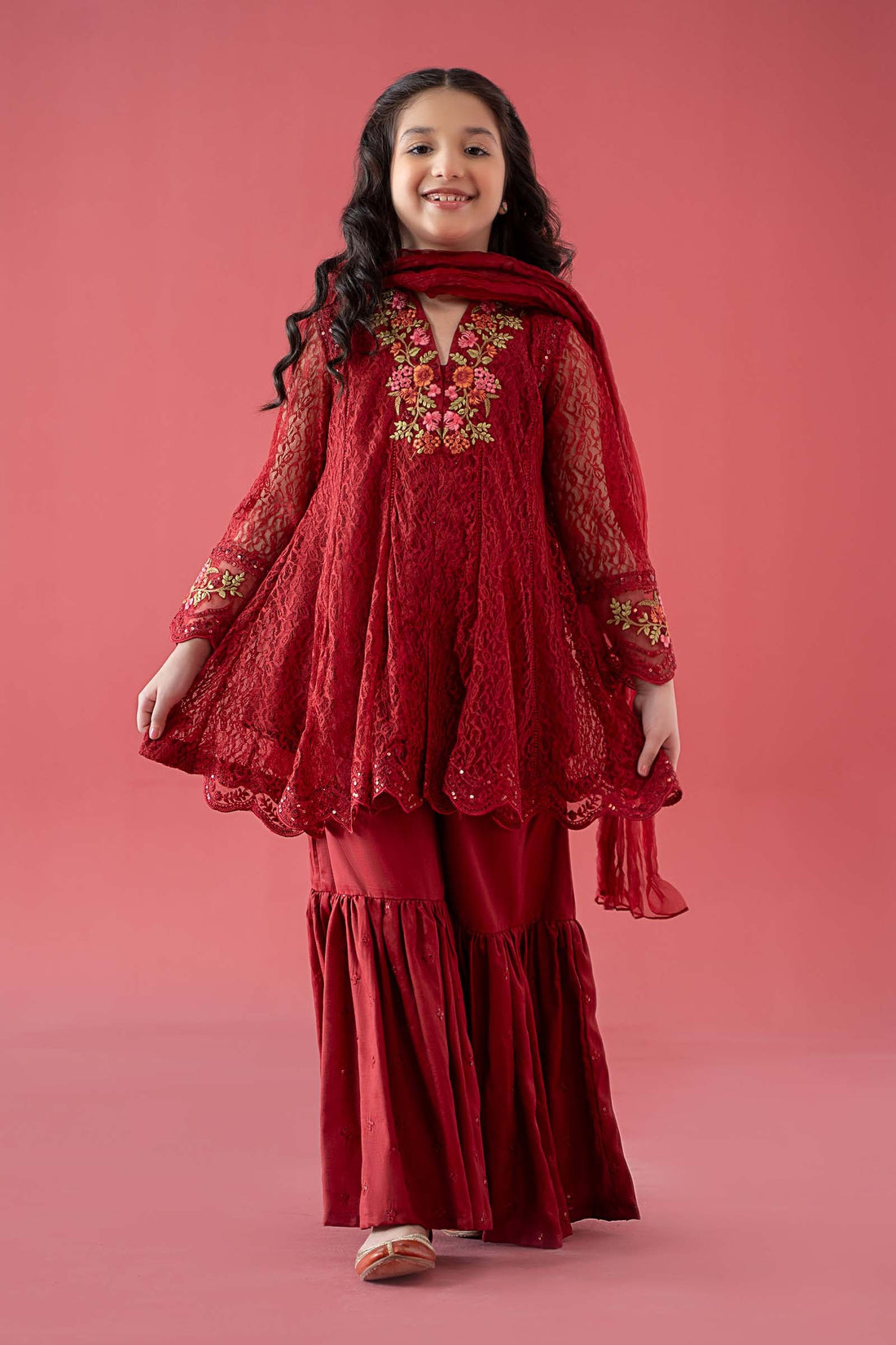 Maria B | Girls | MKS-EA25-45 (Red) -  Maria B Maria B Kids - Original Designer Dress - House of Maryam