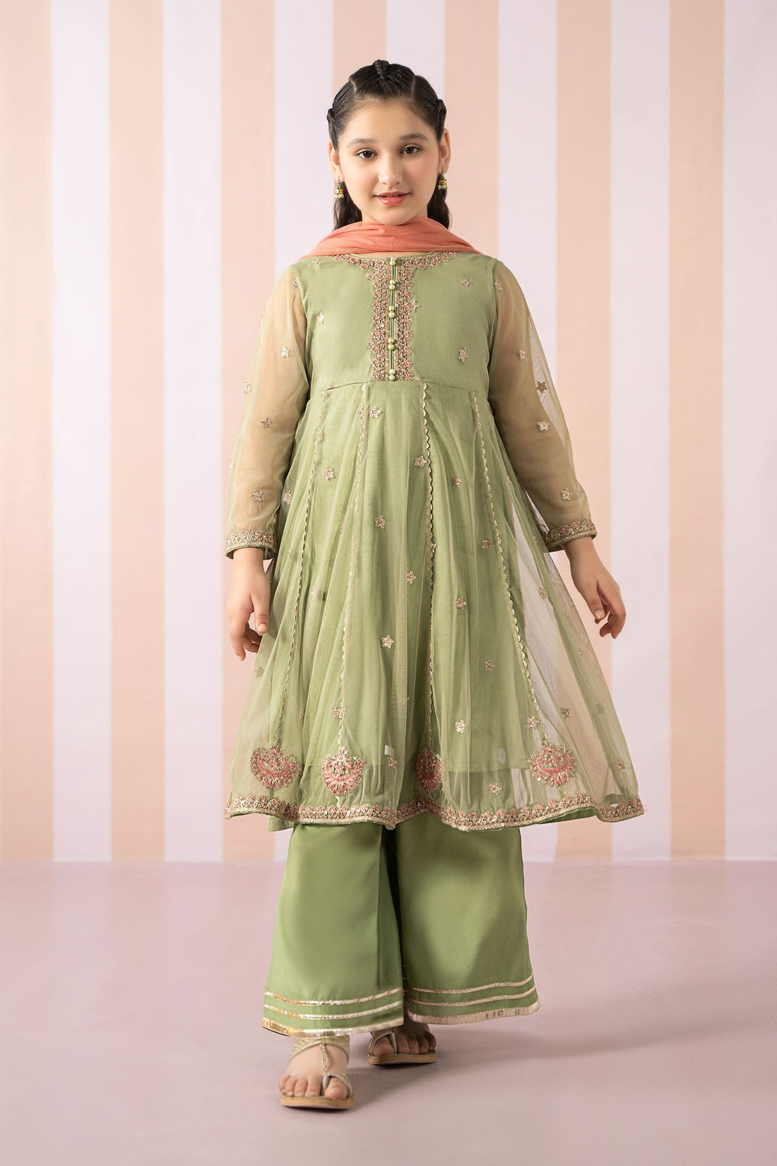 Maria B | Girls | MKS-EF25-02 (Pistachio Green) -  Maria B Maria B Kids - Original Designer Dress - House of Maryam