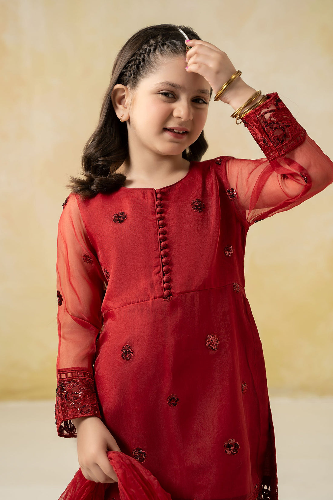 Maria B | Girls | MKS-EF25-44 (Red) -  Maria B Maria B Kids - Original Designer Dress - House of Maryam