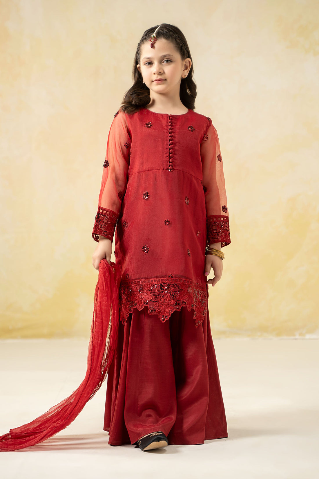 Maria B | Girls | MKS-EF25-44 (Red) -  Maria B Maria B Kids - Original Designer Dress - House of Maryam