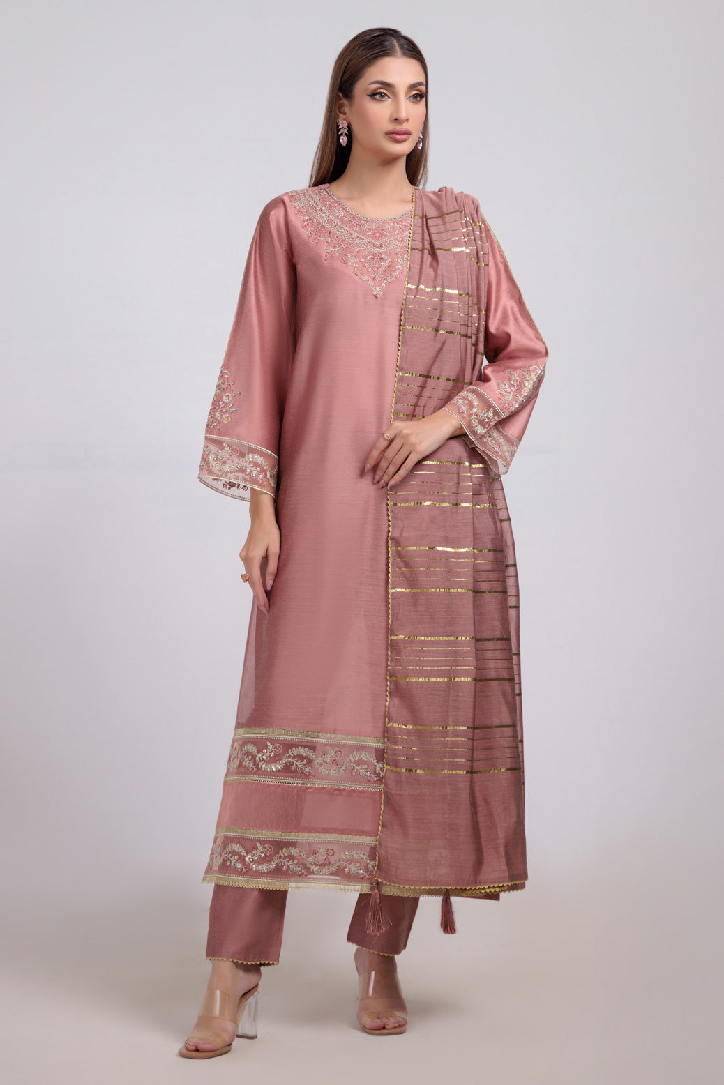 Bonanza Satrangi | Peach Khaddar 3 Piece (PWS5243P10) -  Bonanza Satrangi Ready To Wear - Original Designer Dress - House of Maryam