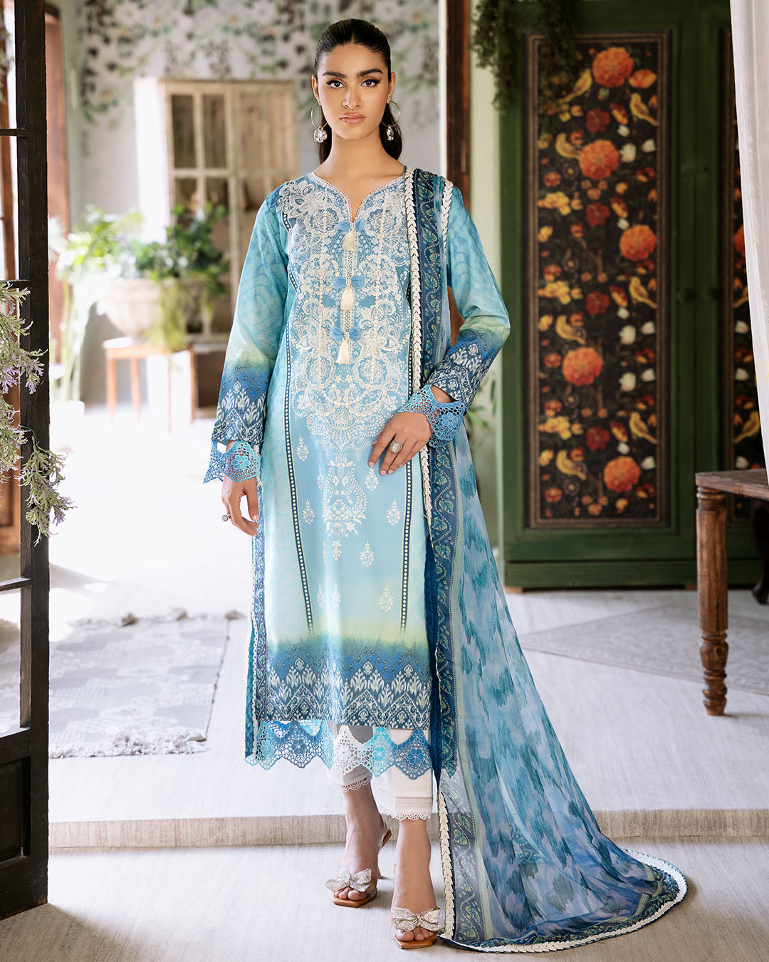 Roheenaz | Flora Printed Lawn | Azure -  Roheenaz Luxury - Original Designer Dress - House of Maryam