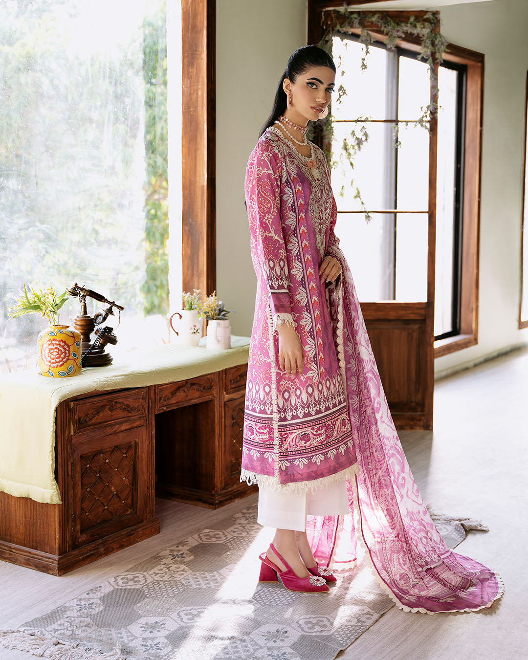 Roheenaz | Flora Printed Lawn | Amaranth -  Roheenaz Luxury - Original Designer Dress - House of Maryam