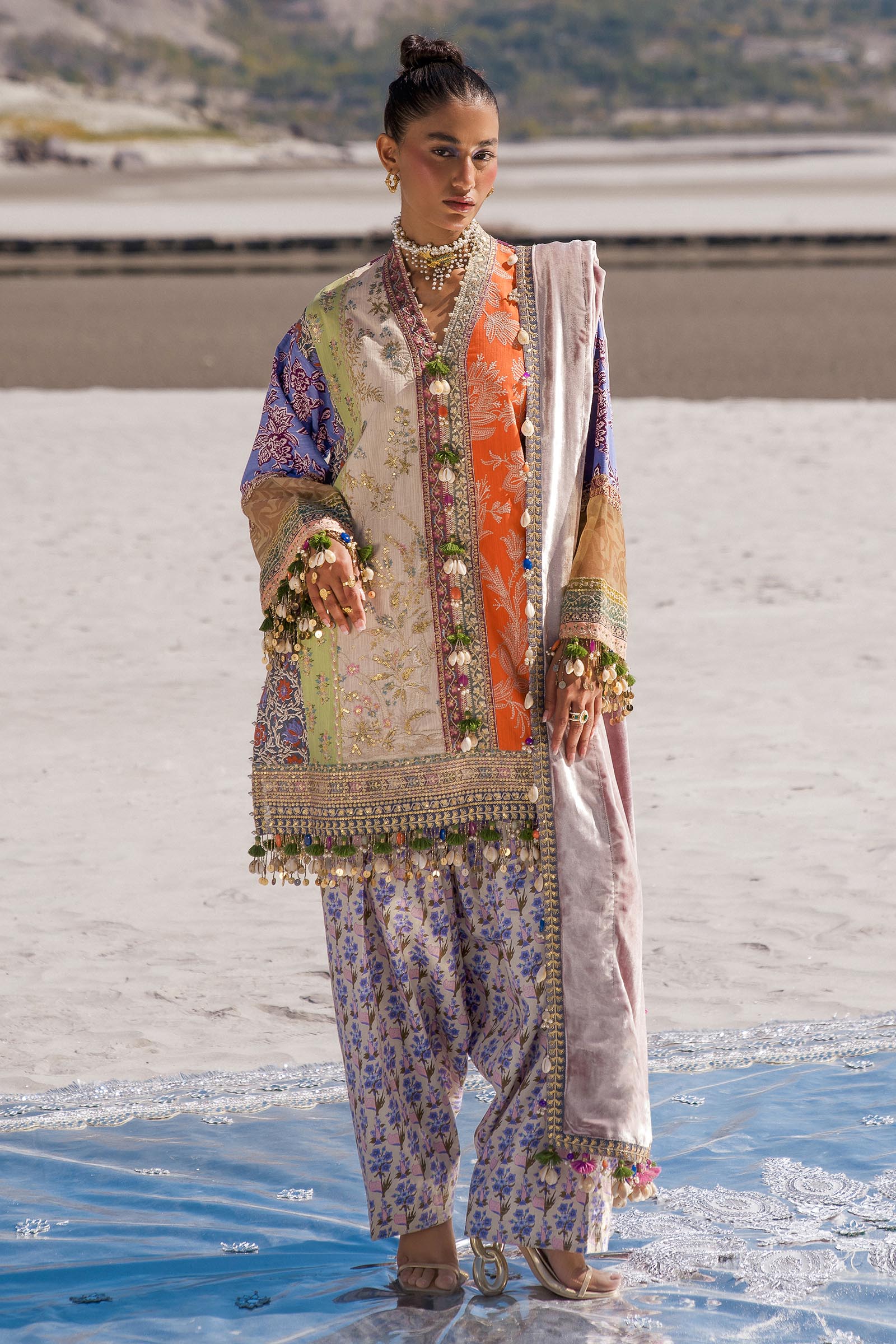 Sana Safinaz | Winter Shawl 24 | Velvet S241-006B-3CP -  Sana Safinaz Ladies Clothes - Original Designer Dress - House of Maryam