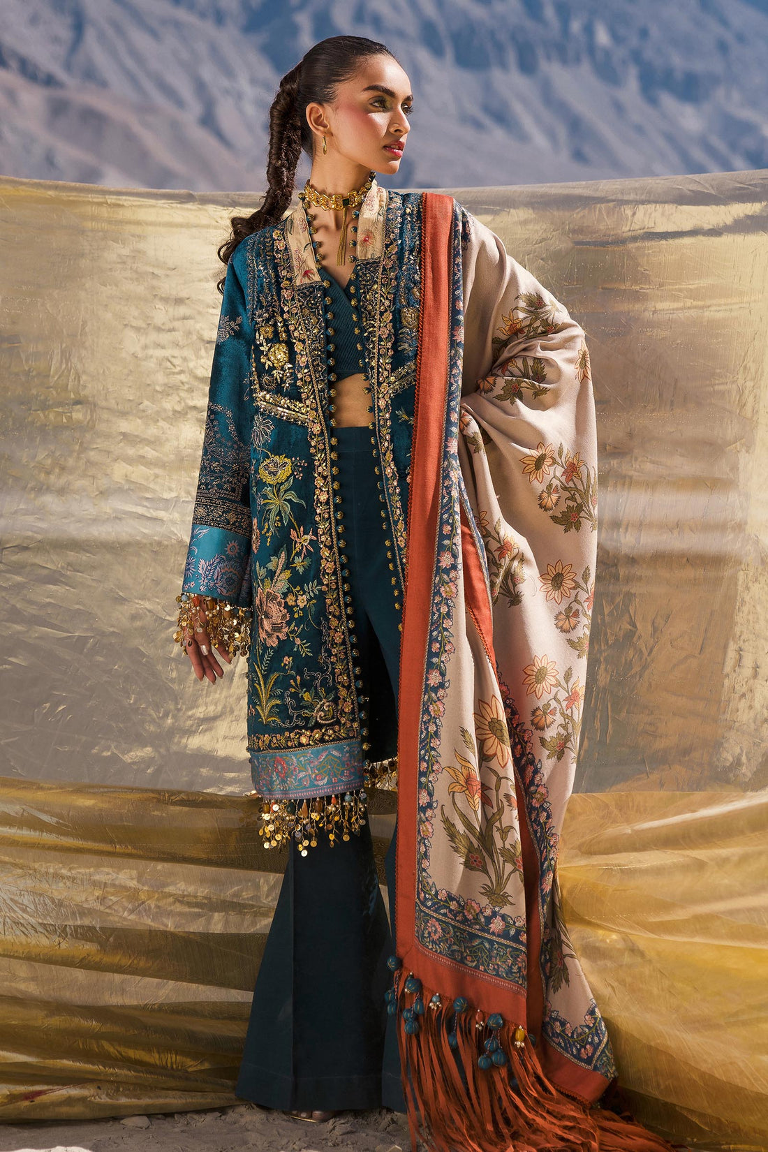 Sana Safinaz | Winter Shawl 24 | Velvet V241-003-3CP -  Sana Safinaz Ladies Clothes - Original Designer Dress - House of Maryam