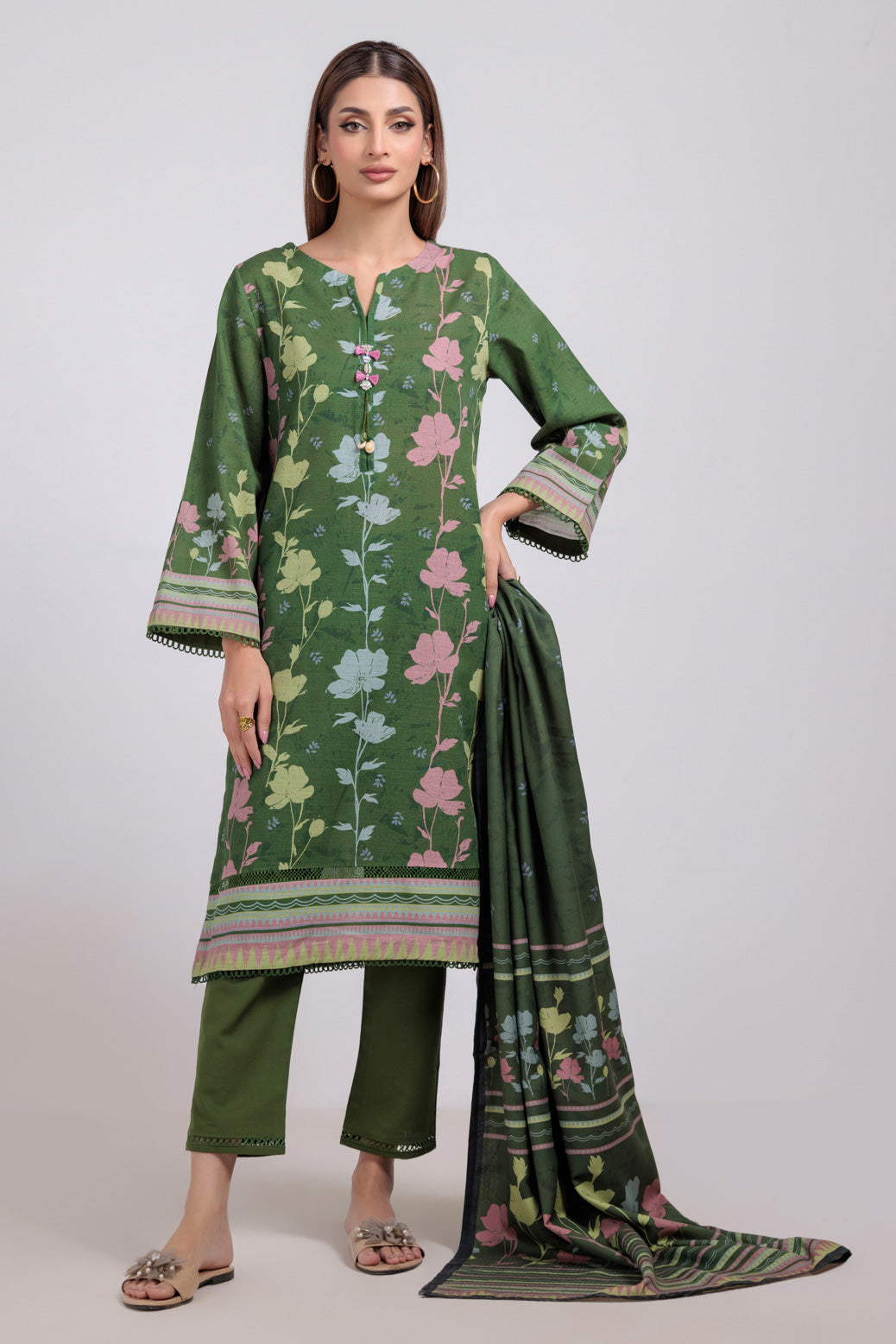 Bonanza Satrangi | Green Khaddar 3 Piece (WS1243P08) -  Bonanza Satrangi Ready To Wear - Original Designer Dress - House of Maryam