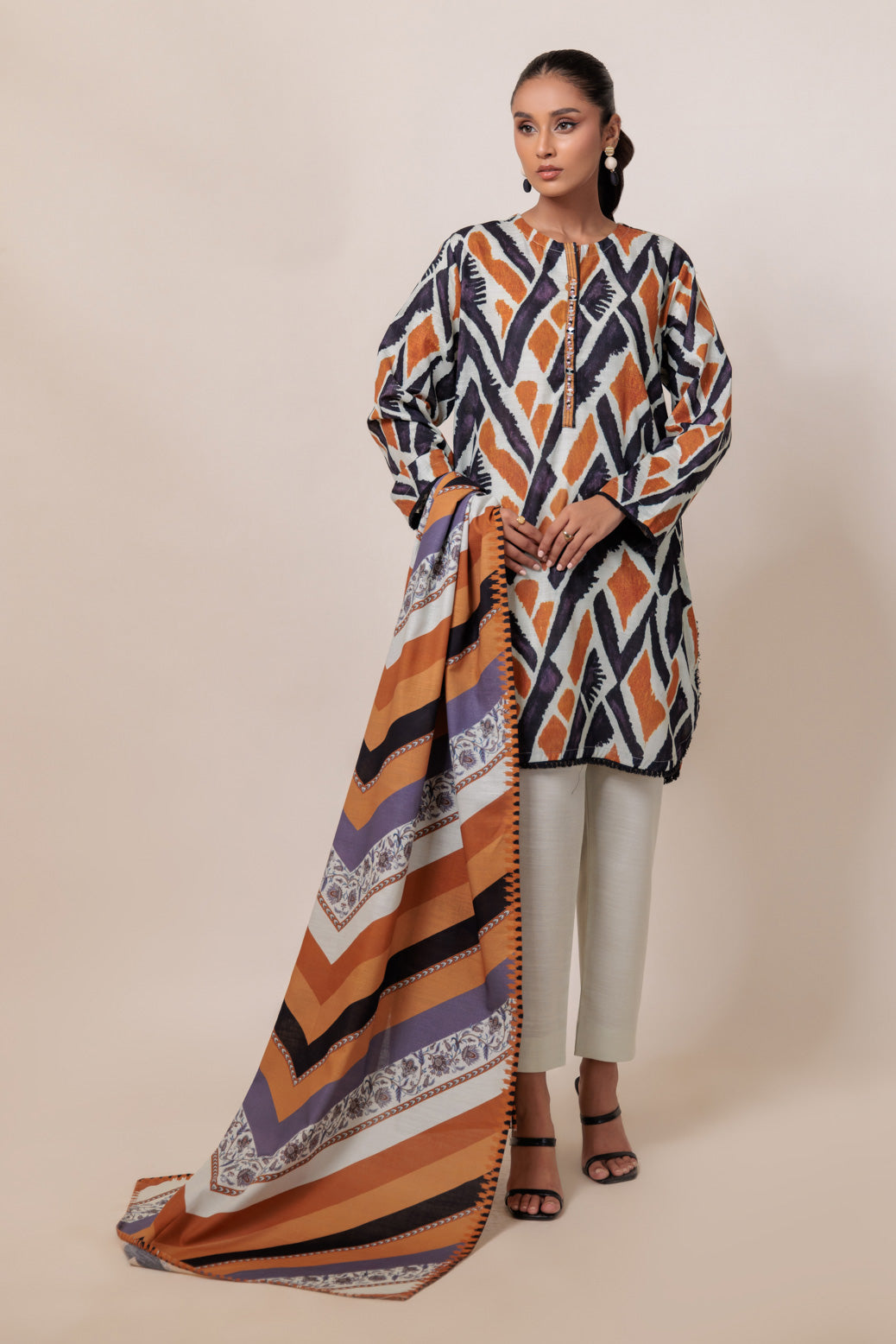 Bonanza Satrangi | O White Khaddar 3 Piece (WS2243P16) -  Bonanza Satrangi Ready To Wear - Original Designer Dress - House of Maryam