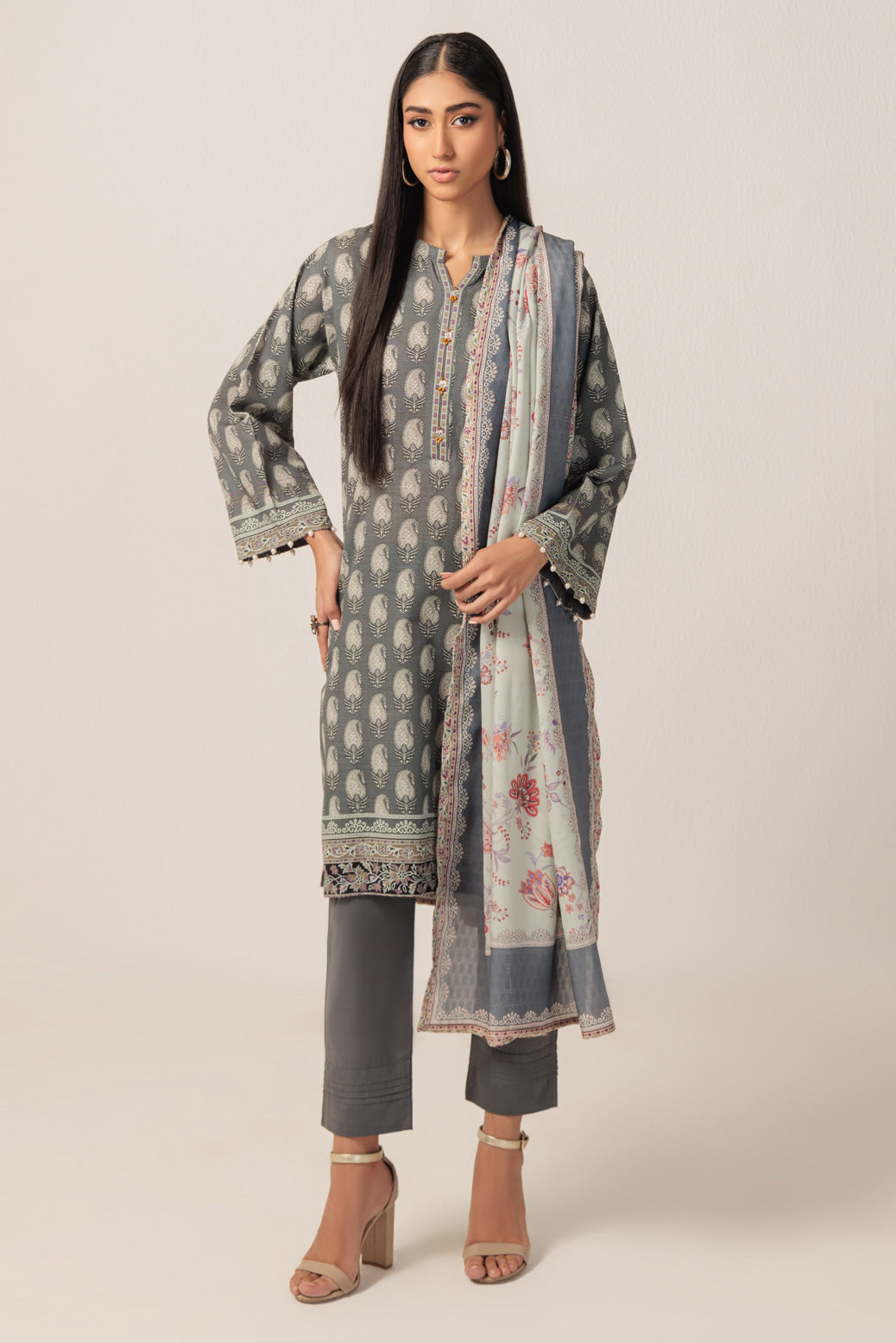 Bonanza Satrangi | Grey Khaddar 3 Piece (WS2243P22) -  Bonanza Satrangi Ready To Wear - Original Designer Dress - House of Maryam