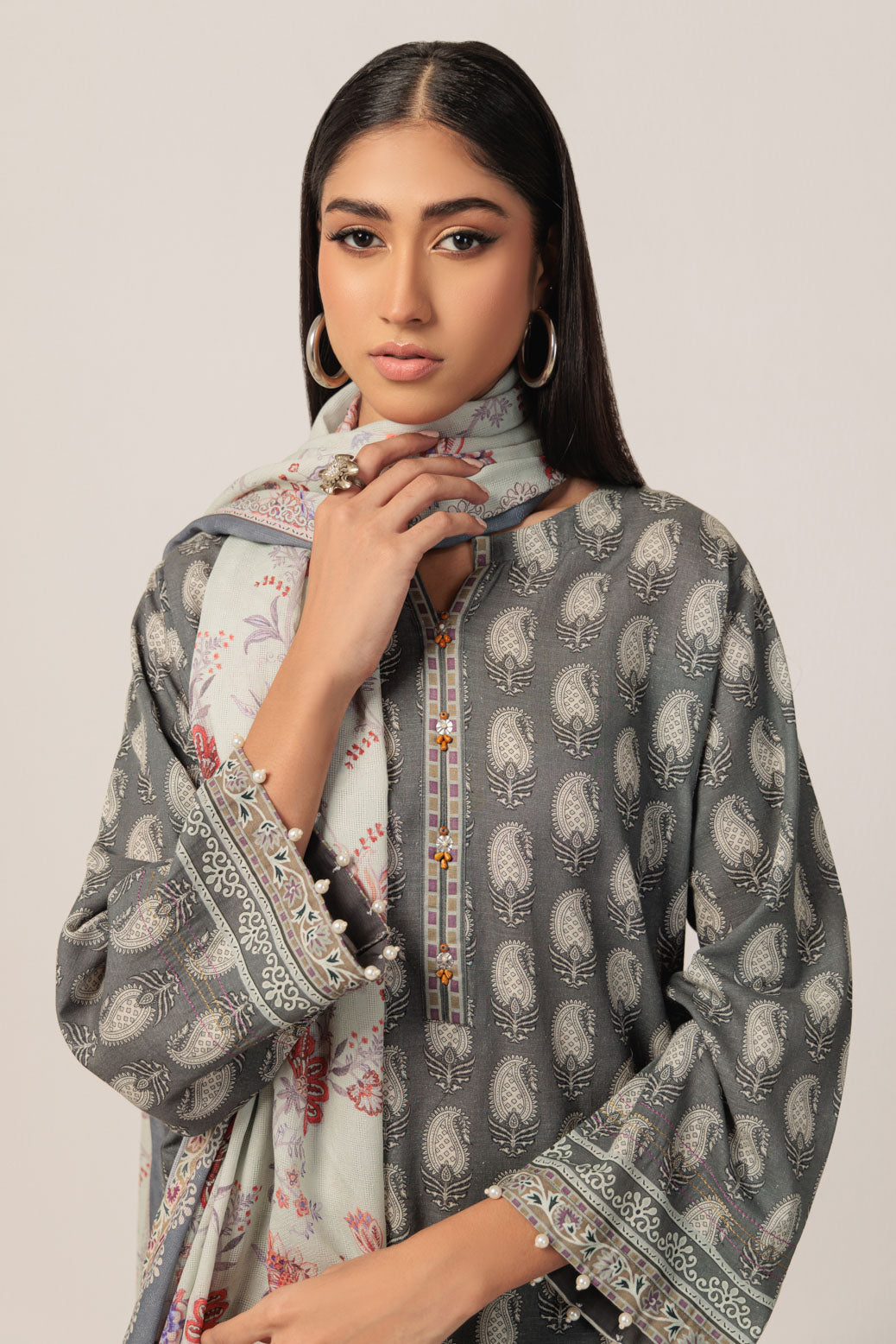 Bonanza Satrangi | Grey Khaddar 3 Piece (WS2243P22) -  Bonanza Satrangi Ready To Wear - Original Designer Dress - House of Maryam
