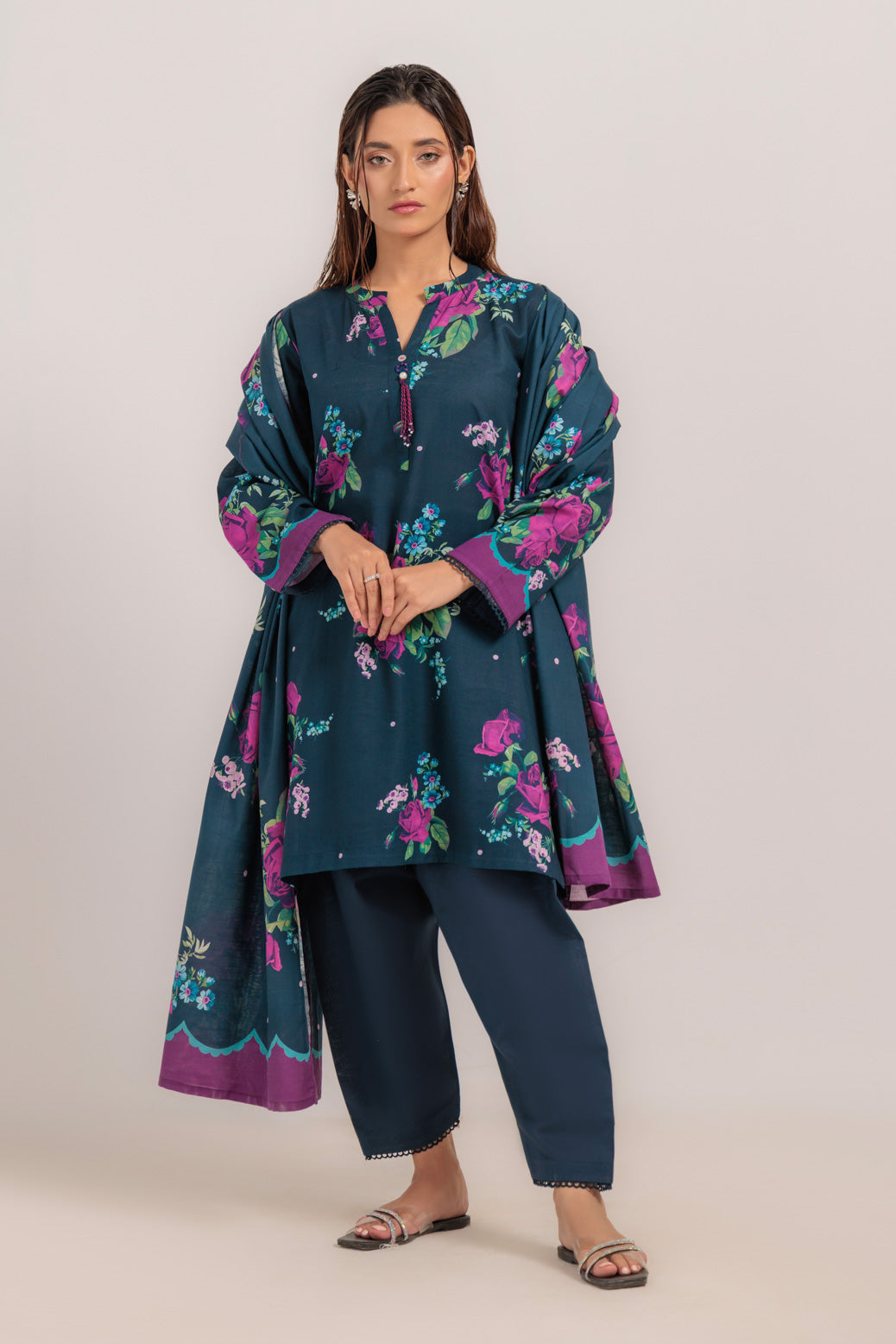 Bonanza Satrangi | D Blue Khaddar 3 Piece (WS2243P31) -  Bonanza Satrangi Ready To Wear - Original Designer Dress - House of Maryam