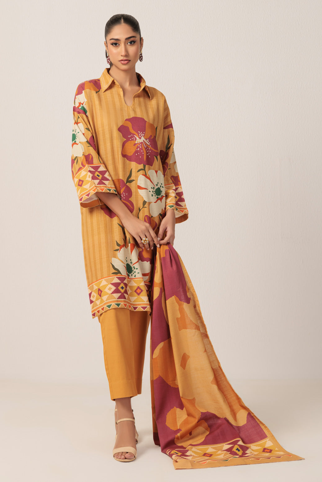 Bonanza Satrangi | Yellow Khaddar 3 Piece (WS2243P43) -  Bonanza Satrangi Ready To Wear - Original Designer Dress - House of Maryam