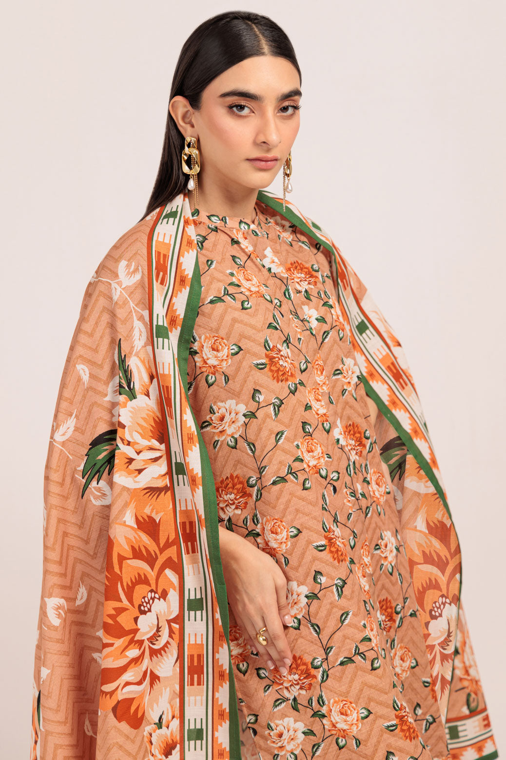 Bonanza Satrangi | Peach Khaddar 3 Piece (WS7243P22) -  Bonanza Satrangi Ready To Wear - Original Designer Dress - House of Maryam