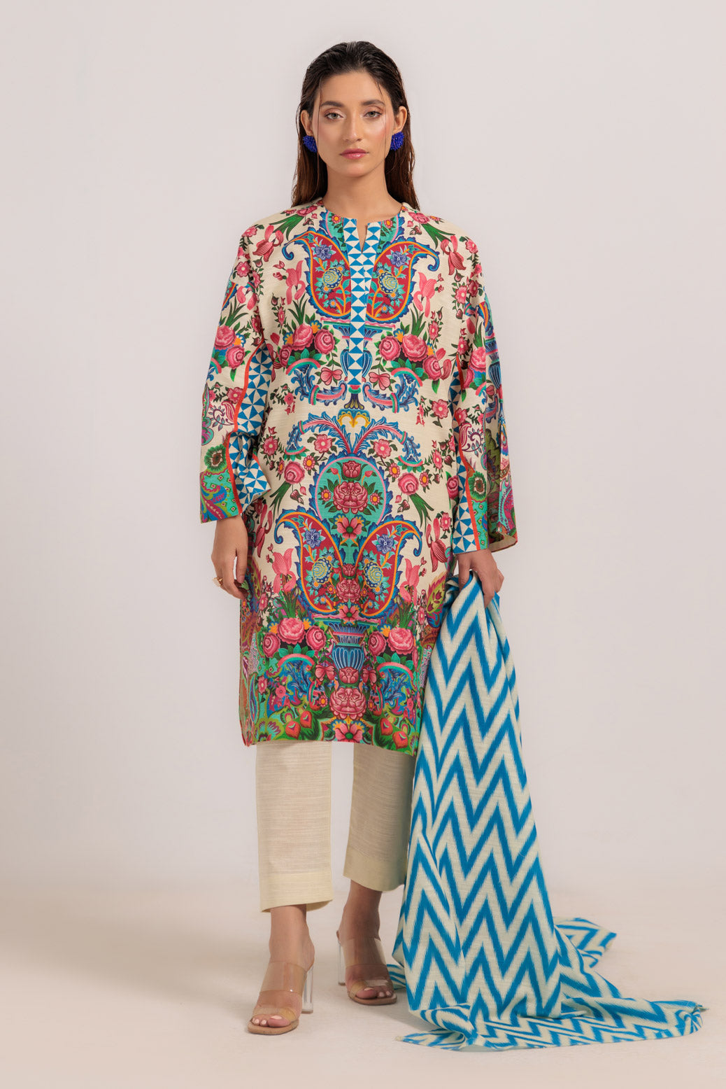 Bonanza Satrangi | Beige Khaddar 3 Piece (WS7243P36) -  Bonanza Satrangi Ready To Wear - Original Designer Dress - House of Maryam