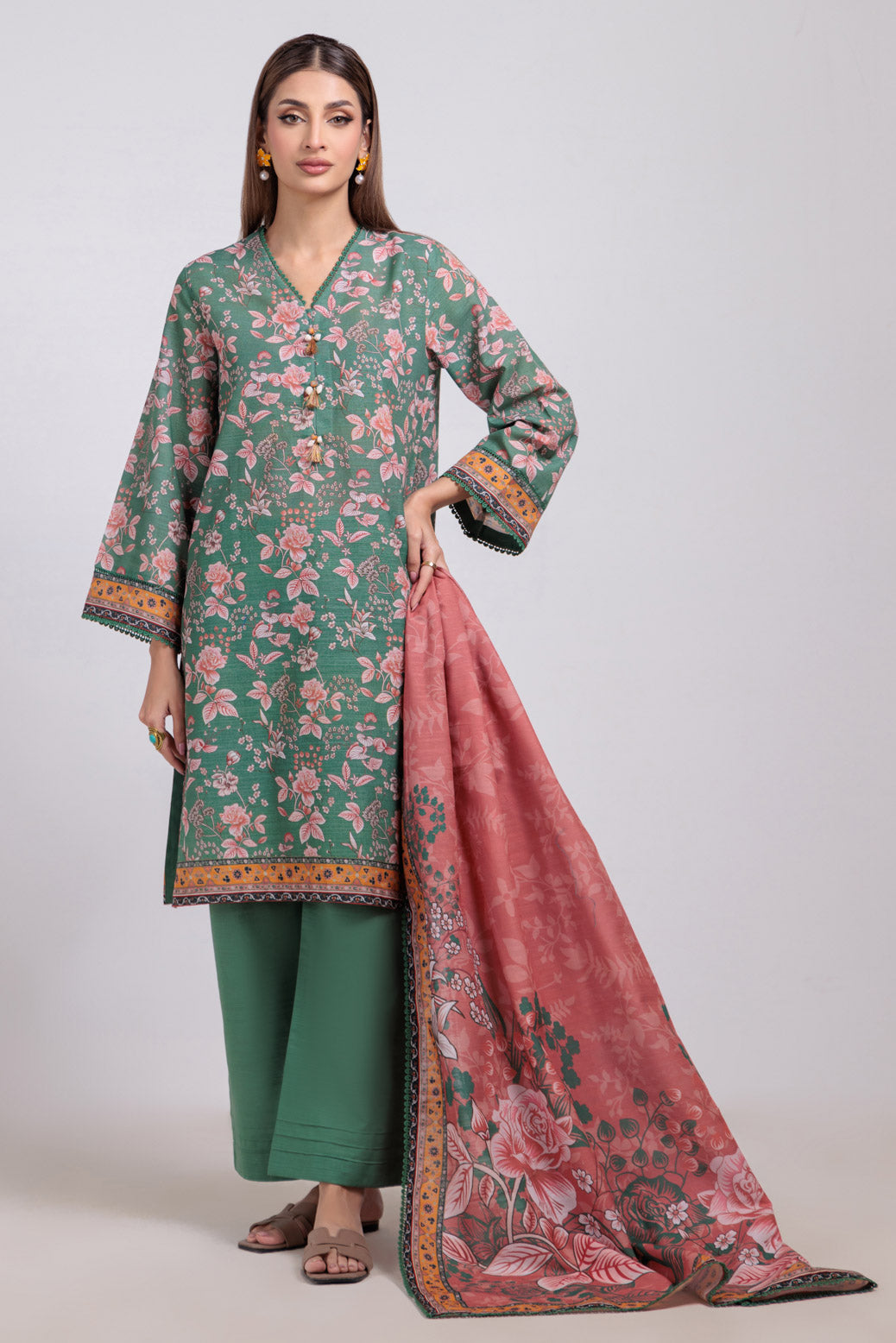 Bonanza Satrangi | Green Khaddar 3 Piece (WS7243P43) -  Bonanza Satrangi Ready To Wear - Original Designer Dress - House of Maryam