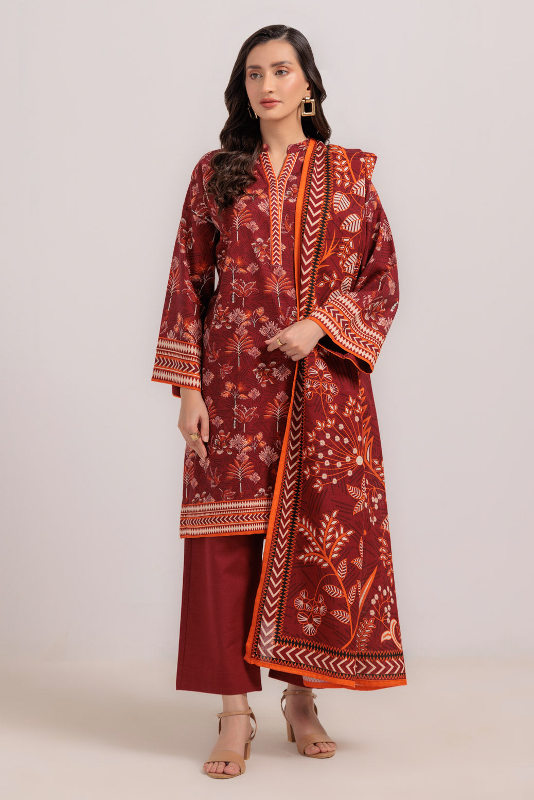 Bonanza Satrangi | Red Khaddar 3 Piece (WS7243P49) -  Bonanza Satrangi Ready To Wear - Original Designer Dress - House of Maryam