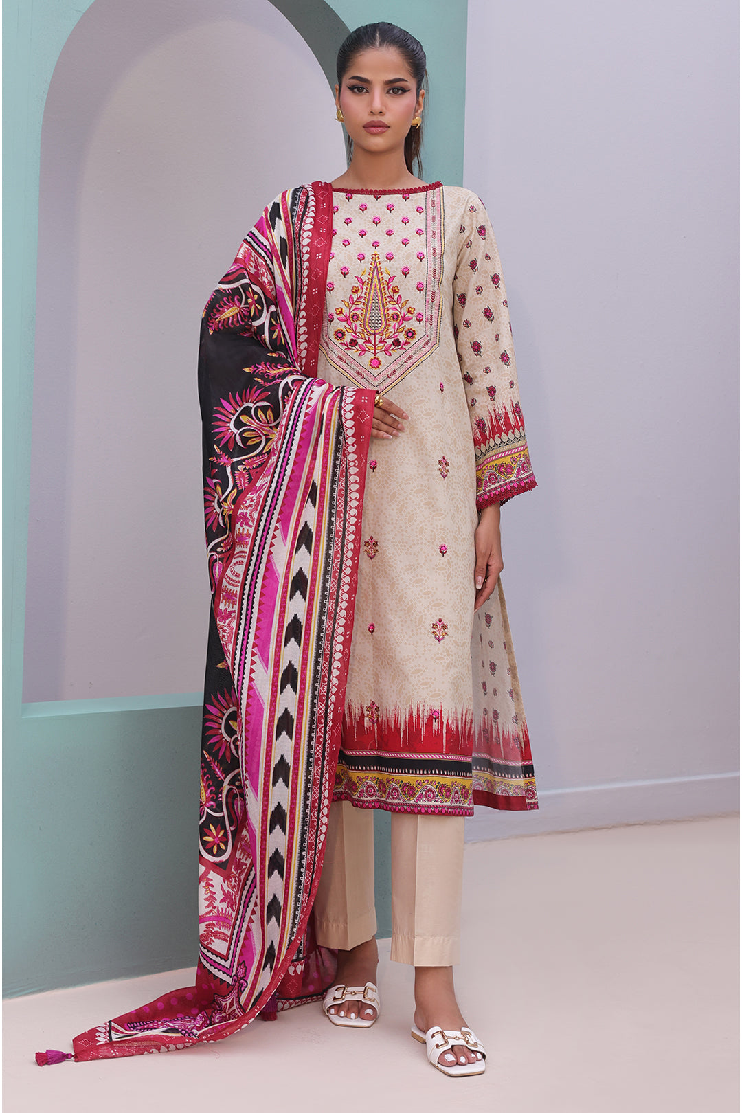 Zellbury | Unstitched 2 Piece Cambric | Embroidered Shirt Dupatta - 0022 -  Zellbury Women Essential Unstitched - Original Designer Dress - House of Maryam