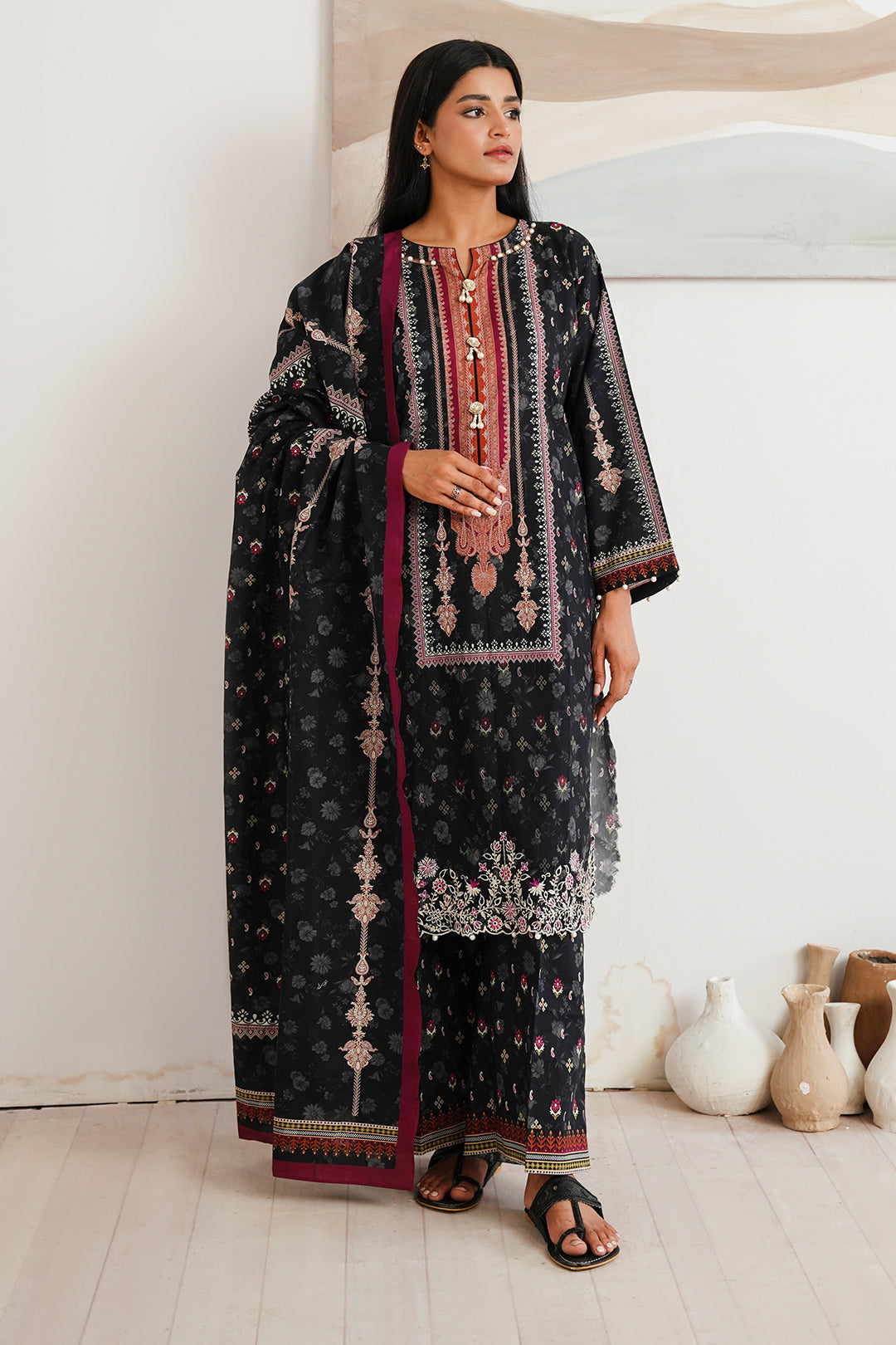 Zellbury | Unstitched 3 Piece Cambric | Embroidered Shirt Shalwar Dupatta - 0063 -  Zellbury Women Essential Unstitched - Original Designer Dress - House of Maryam