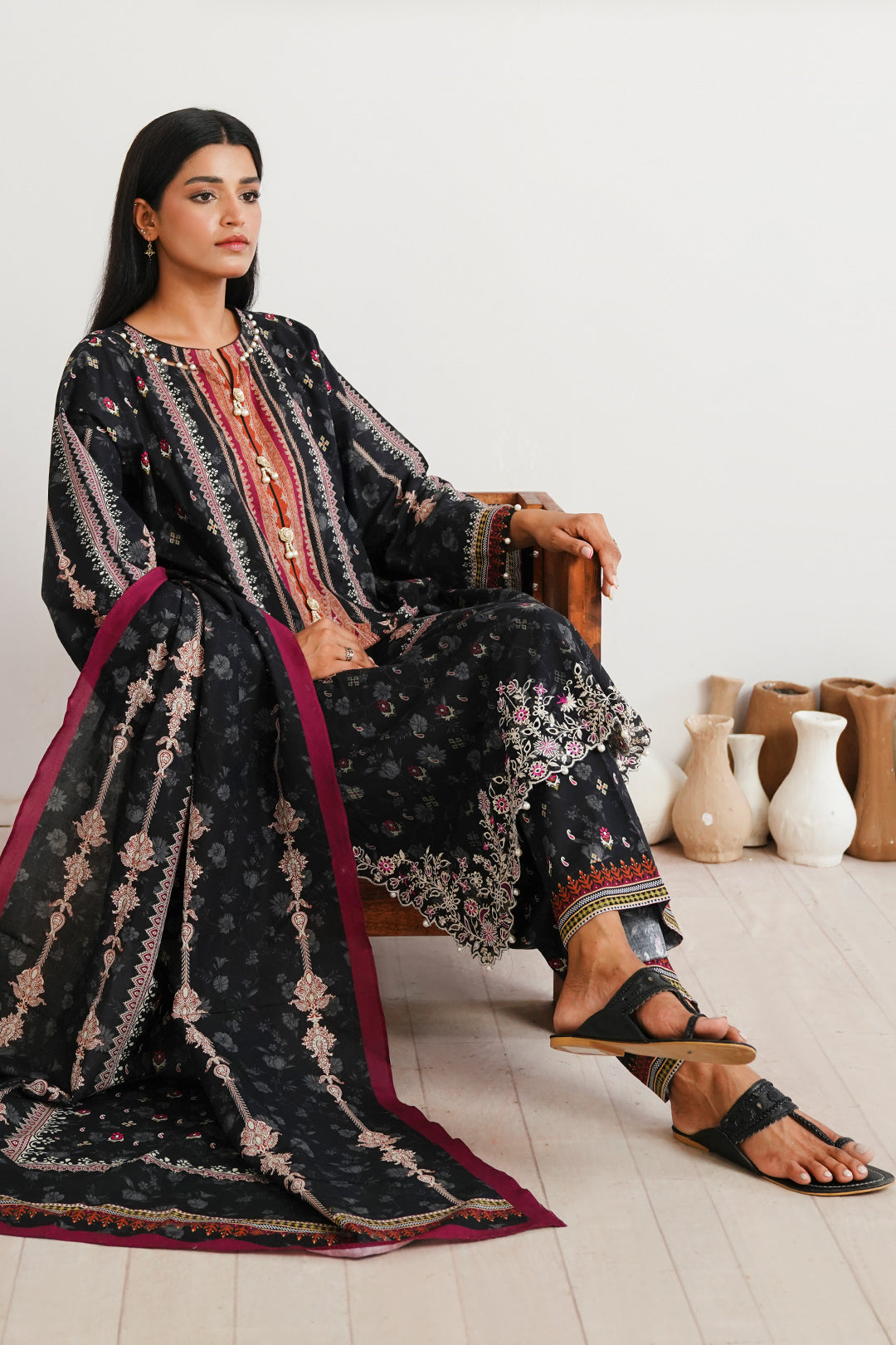 Zellbury | Unstitched 3 Piece Cambric | Embroidered Shirt Shalwar Dupatta - 0063 -  Zellbury Women Essential Unstitched - Original Designer Dress - House of Maryam