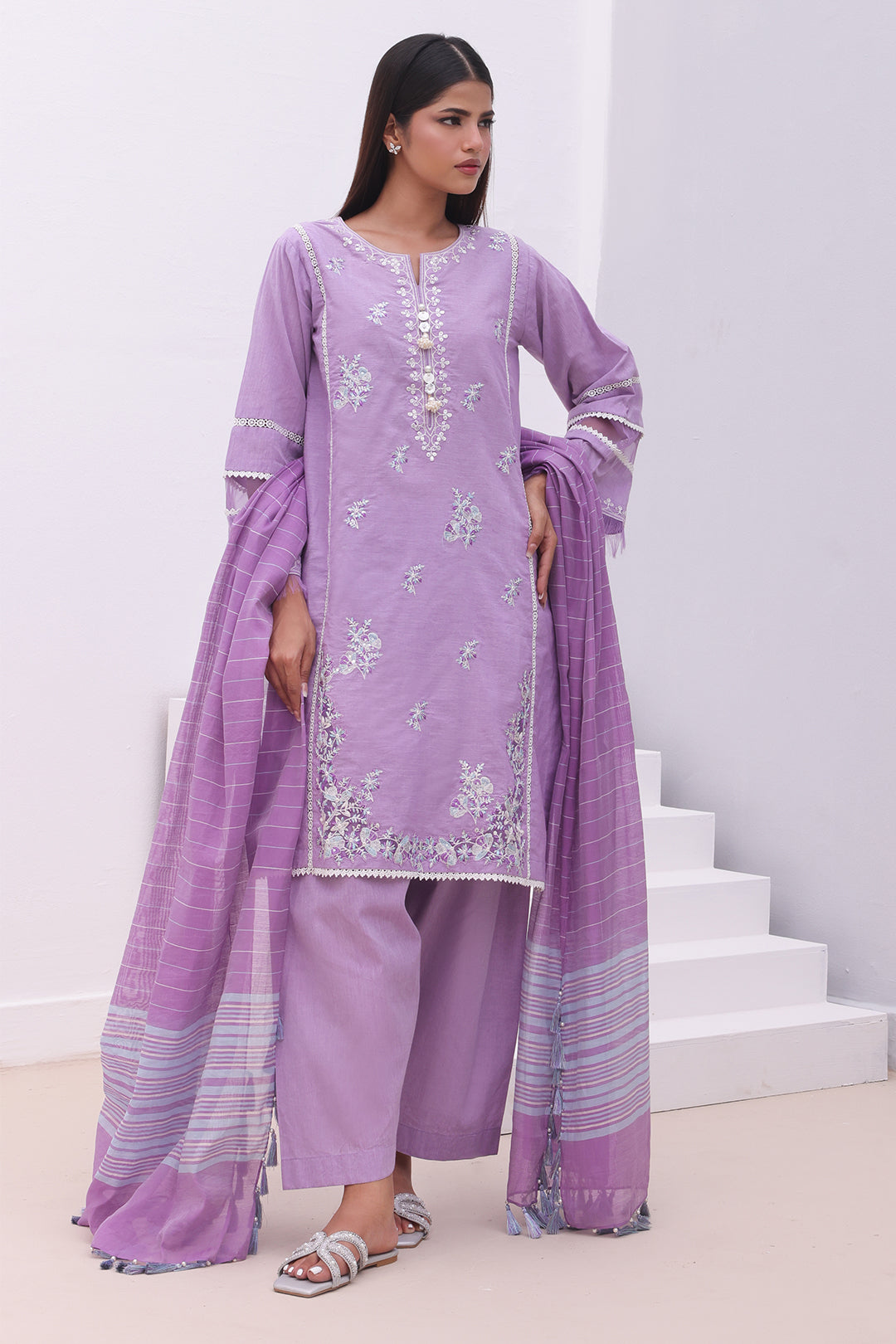 Zellbury | Unstitched 3 Piece Chambray | Embroidered Shirt Shalwar Dupatta - 0145 -  Zellbury Women Essential Unstitched - Original Designer Dress - House of Maryam