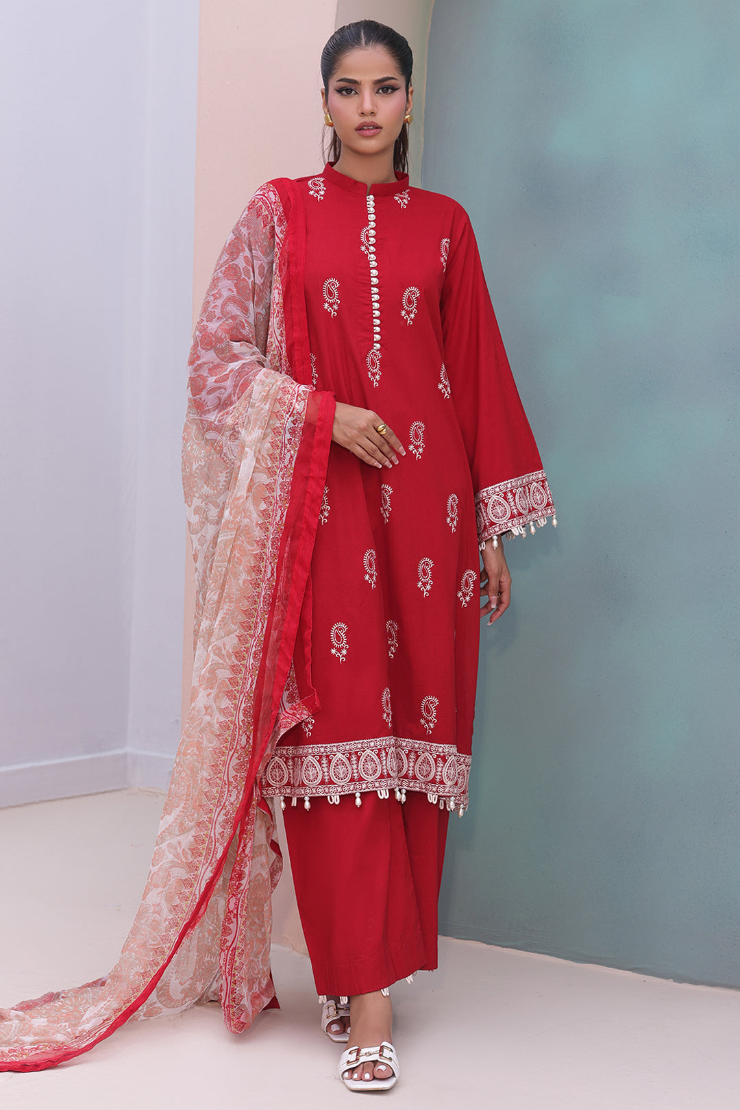 Zellbury | Unstitched 3 Piece Cambric | Embroidered Shirt Shalwar Dupatta - 0602 -  Zellbury Women Essential Unstitched - Original Designer Dress - House of Maryam