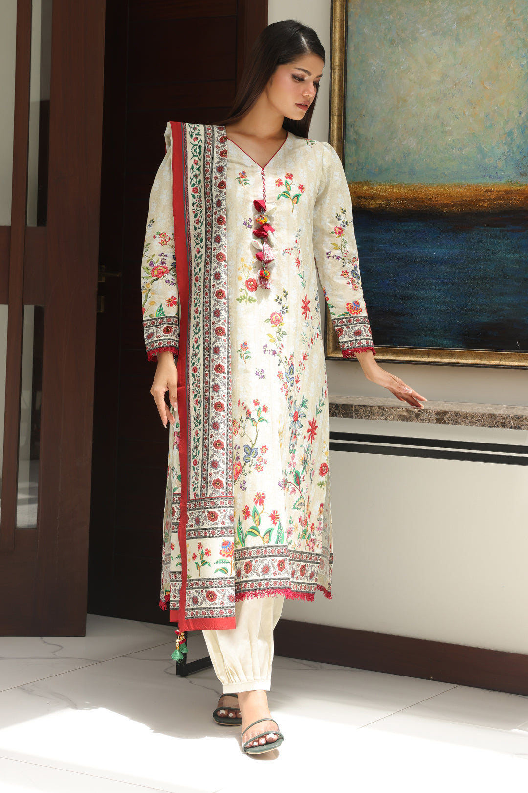 Zellbury | Unstitched 3 Piece Cambric | Shirt Shalwar Dupatta - 0044 -  Zellbury Women Essential Unstitched - Original Designer Dress - House of Maryam
