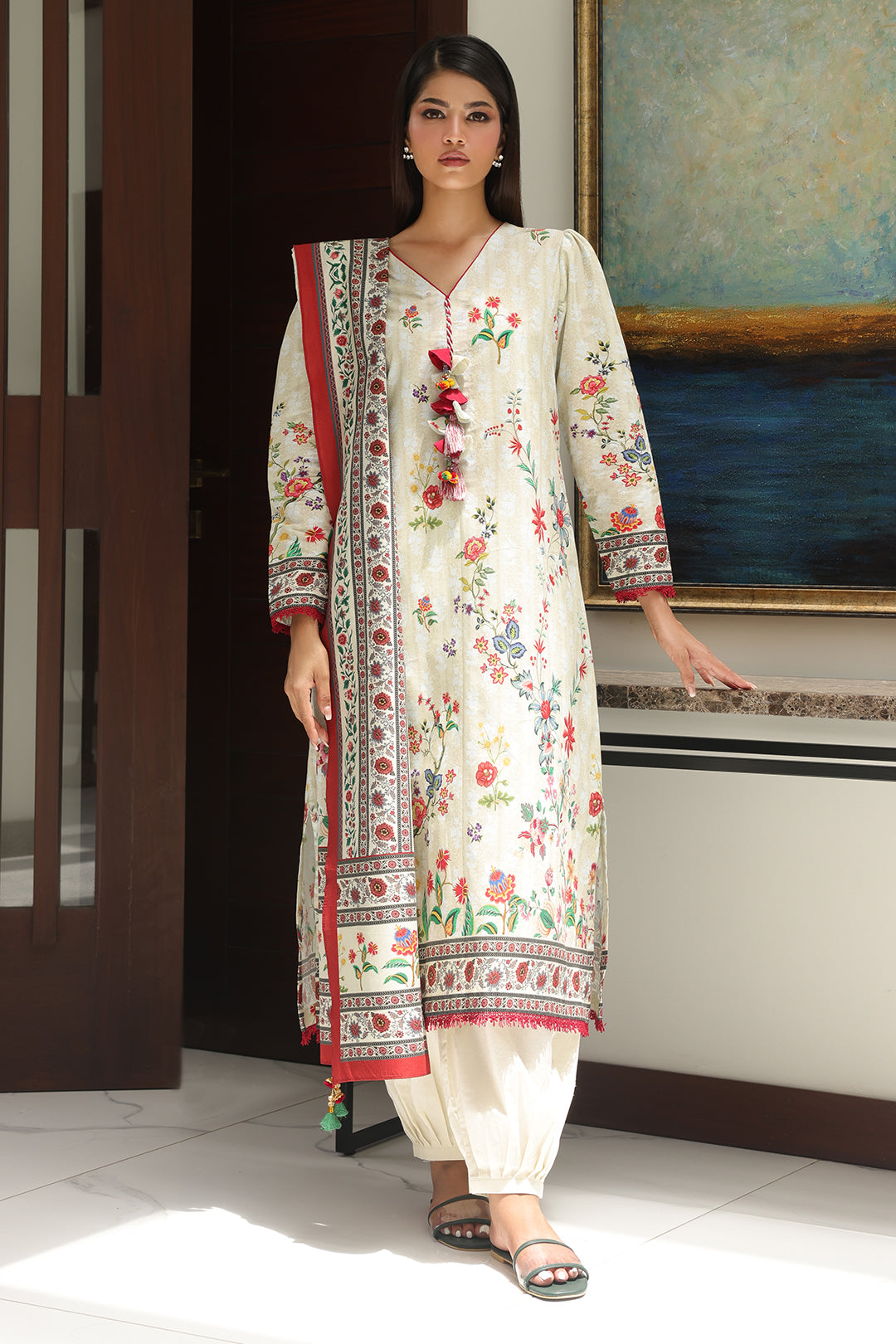 Zellbury | Unstitched 3 Piece Cambric | Shirt Shalwar Dupatta - 0044 -  Zellbury Women Essential Unstitched - Original Designer Dress - House of Maryam