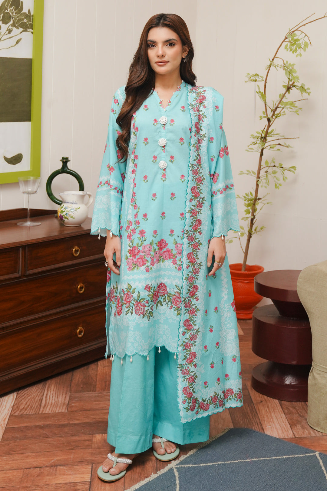Zellbury | Unstitched 3 Piece Cambric | Shirt Shalwar Dupatta - 0122 -  Zellbury Women Essential Unstitched - Original Designer Dress - House of Maryam