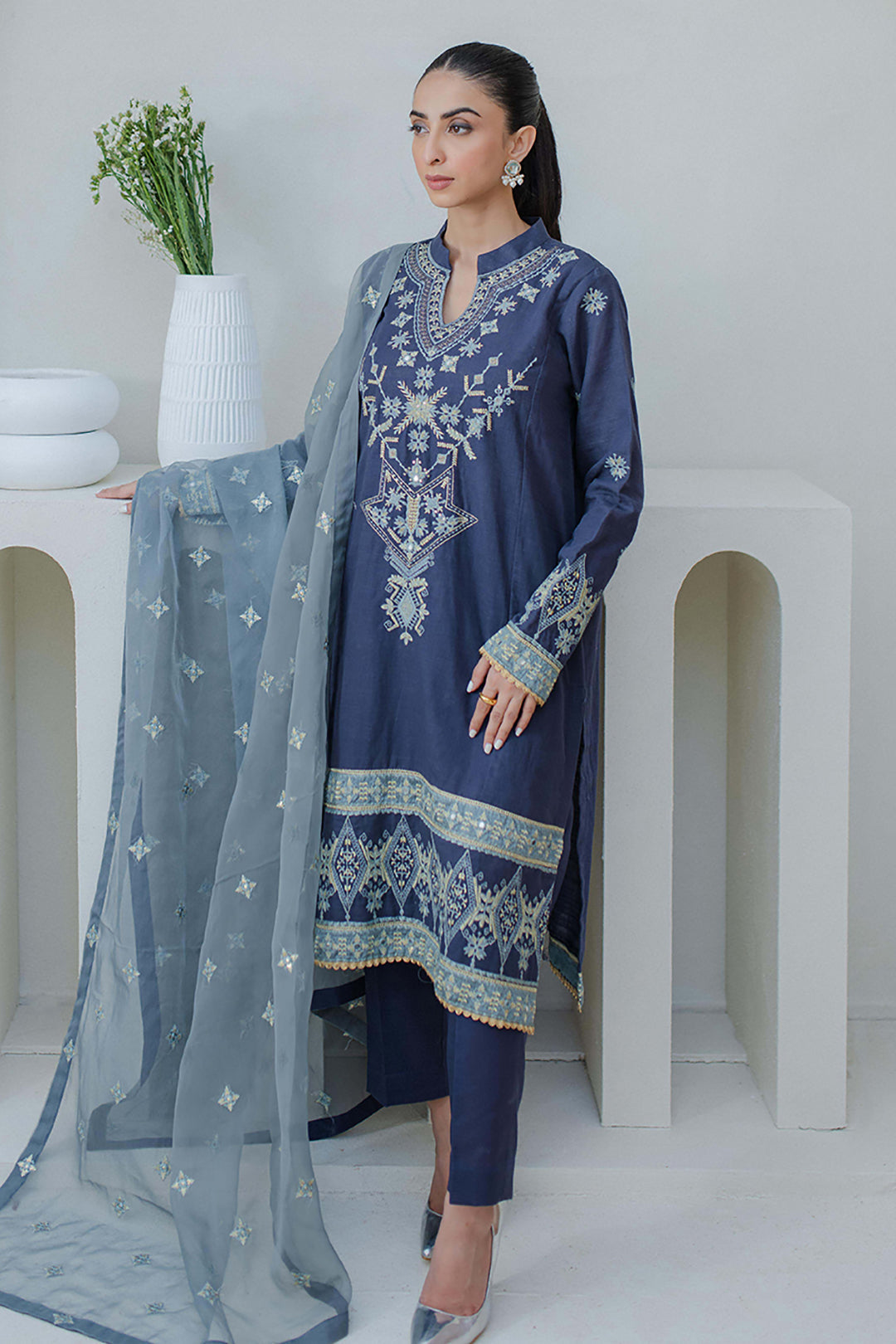 Zellbury | Unstitched 3 Piece Purple | Embroidered Shirt Shalwar Dupatta - 0300 -  Zellbury Women Luxury Unstitch - Original Designer Dress - House of Maryam