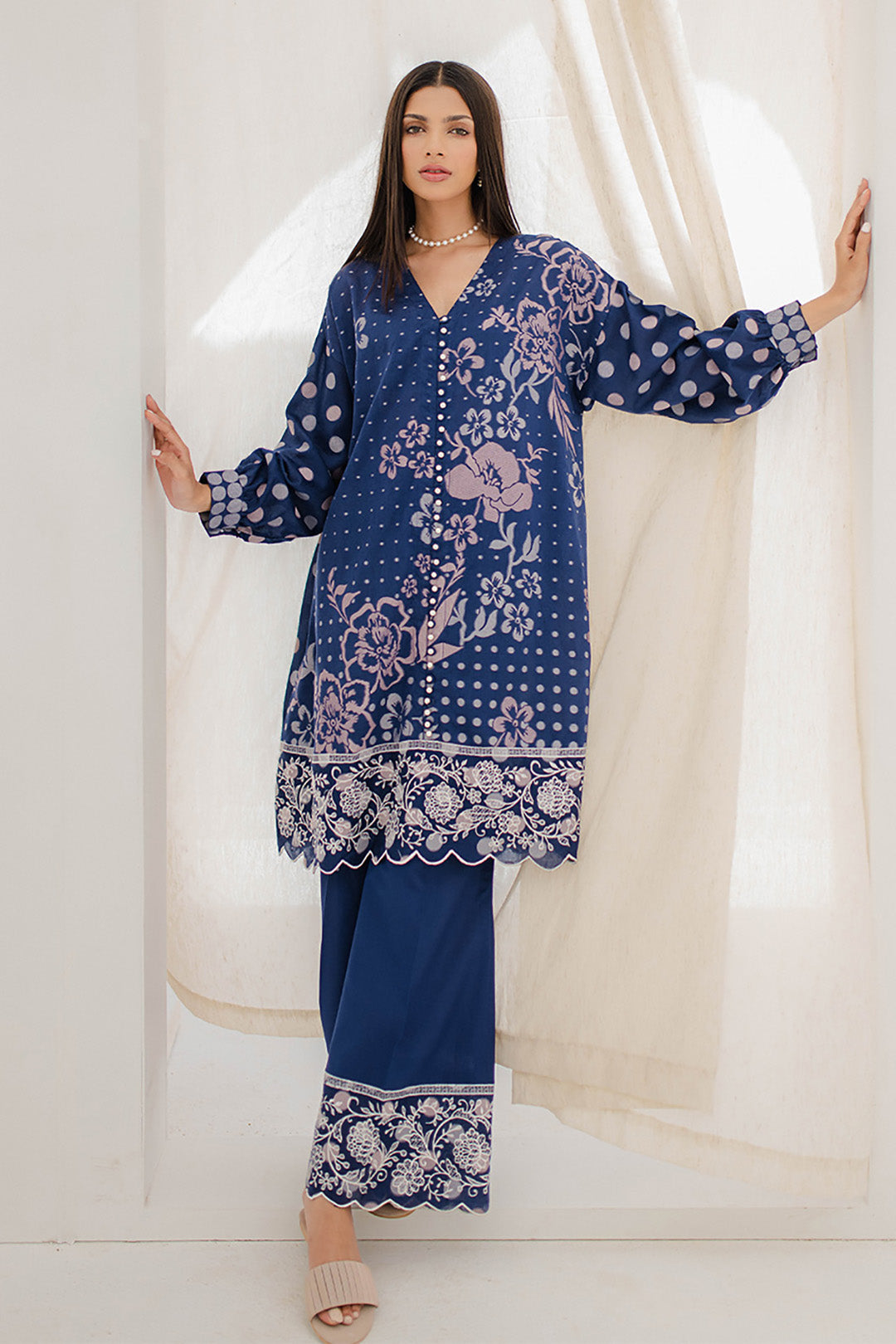 Zellbury | Unstitched 2 Piece Blue | Embroidered Shirt Shalwar - 0672 -  Zellbury Women Signature Unstitched - Original Designer Dress - House of Maryam