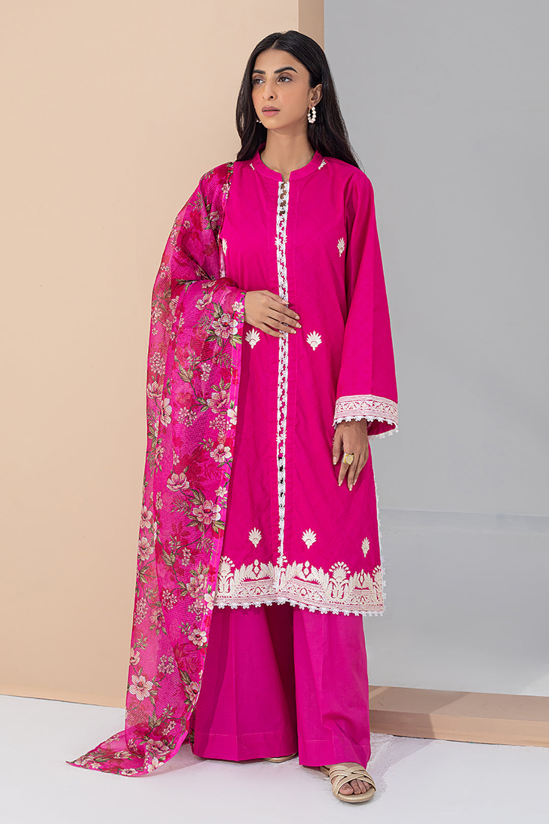 Zellbury | Unstitched 3 Piece Pink | Embroidered Shirt Shalwar Dupatta - 0365 -  Zellbury Women Signature Unstitched - Original Designer Dress - House of Maryam