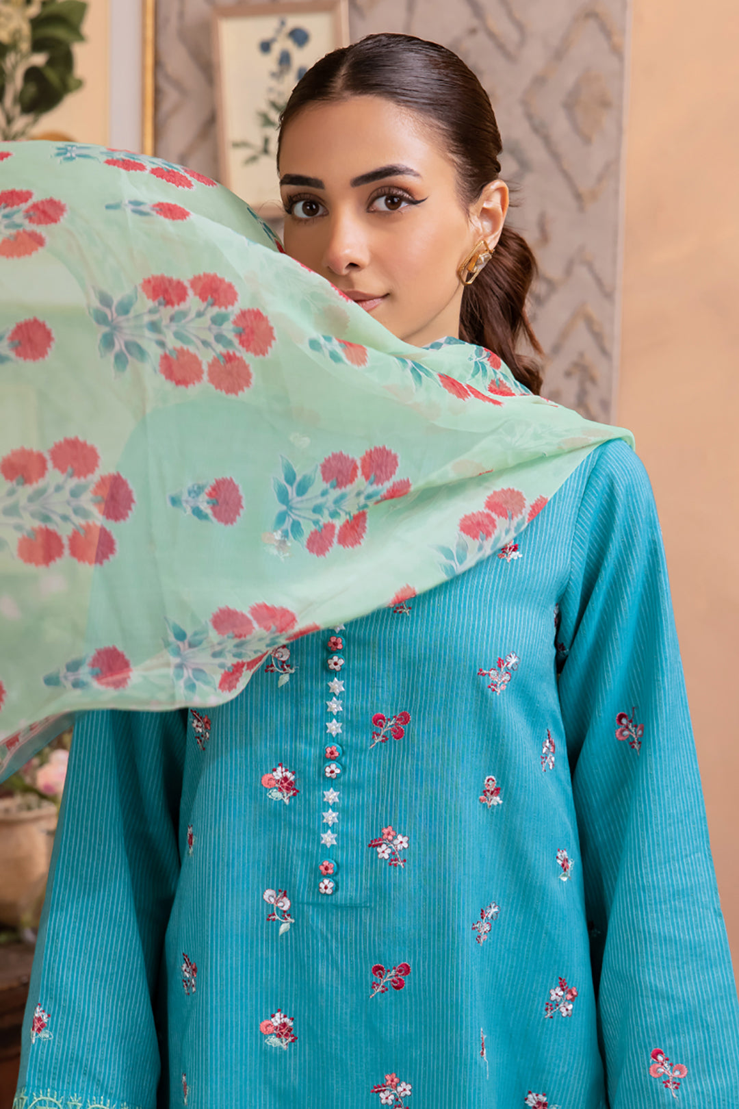 Zellbury | Unstitched 3 Piece Blue | Embroidered Shirt Shalwar Dupatta - 1115 -  Zellbury Women Essential Unstitched - Original Designer Dress - House of Maryam