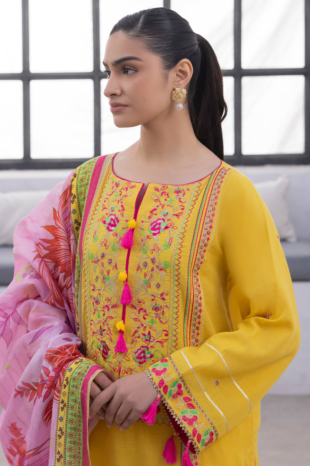 Zellbury | Unstitched 3 Piece Yellow | Embroidered Shirt Shalwar Dupatta - 1126 -  Zellbury Women Signature Unstitched - Original Designer Dress - House of Maryam
