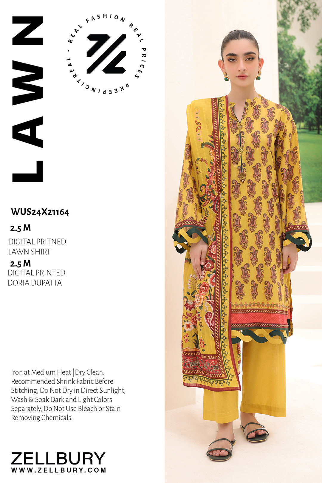 Zellbury | Unstitched 2 Piece Lawn | Shirt Dupatta - 1164 -  Zellbury Women Essential Unstitched - Original Designer Dress - House of Maryam
